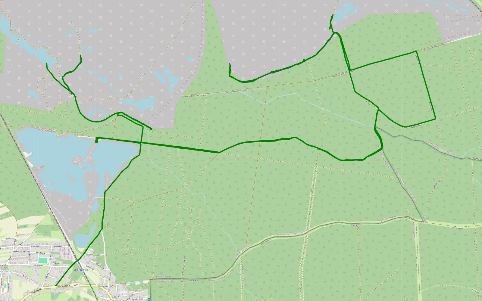 Map of Lubieszów - Dziergowice - 23 km offroad trail, Kędzierzyn-Koźle County