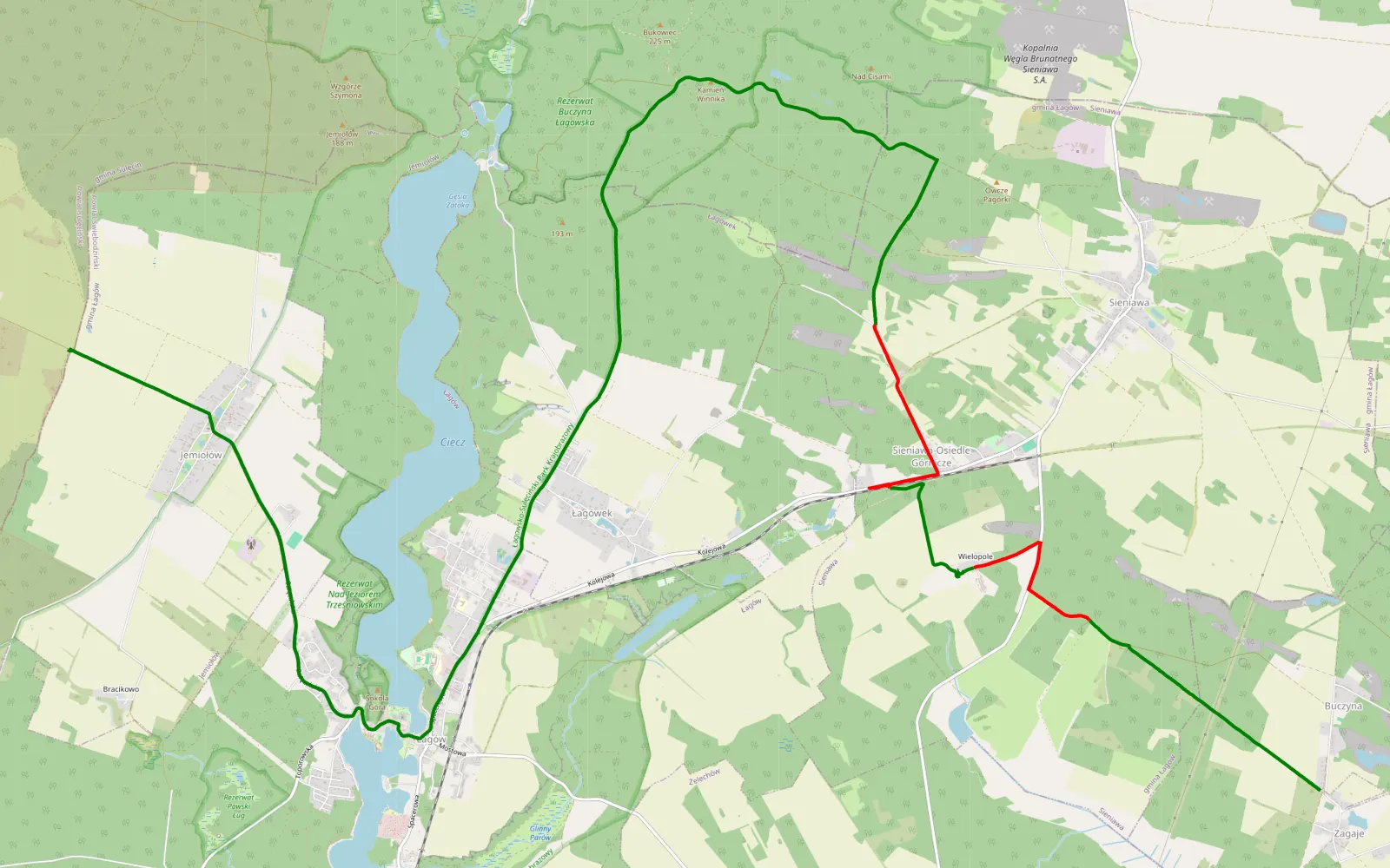 Mapa trasy Zagaje - Malutków - 13.8 km trasy offroad, Powiat Świebodziński