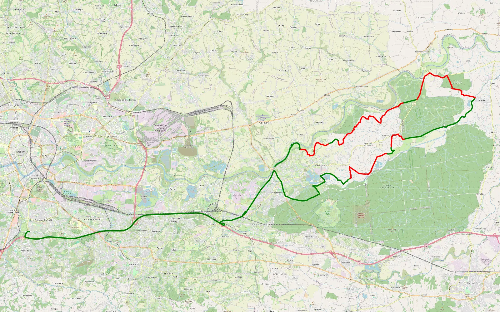 Map of Morgi - Kurdwanów - 43.7 km offroad trail, Wieliczka County