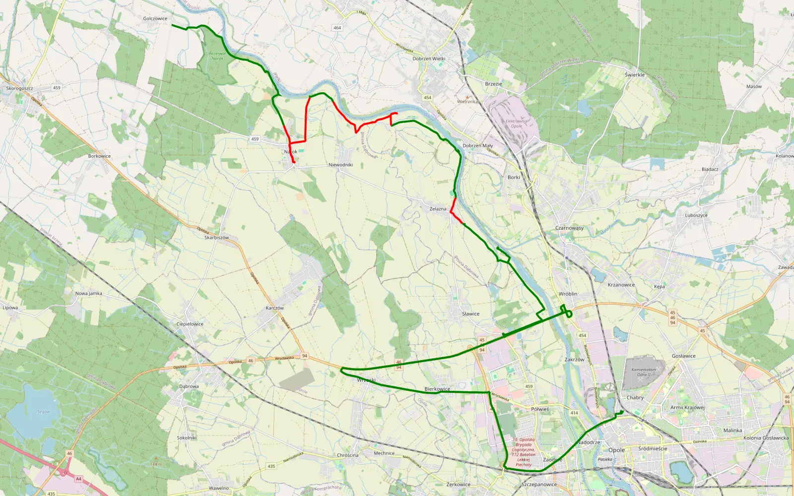 Map of Opole - Golczowice - 18.9 km offroad trail, Opole County