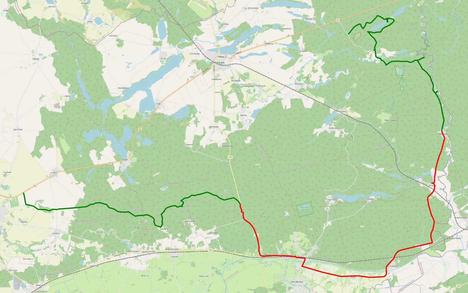 Map of Licheń - Wołogoszcz - 61.1 km offroad trail, Strzelce-Drezdenko County