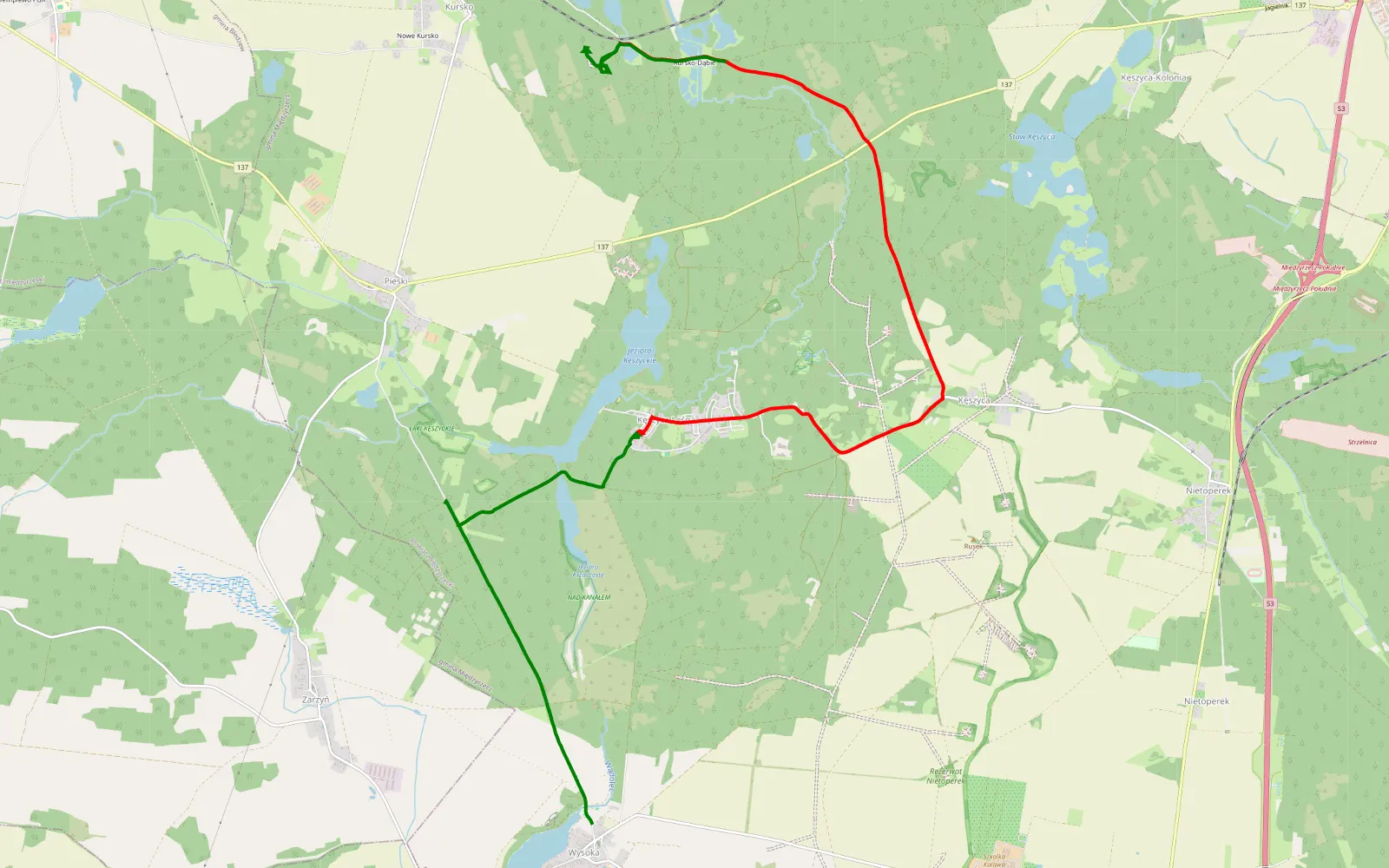 Map of Bunkry - 15.4 km offroad trail, Międzyrzecz County