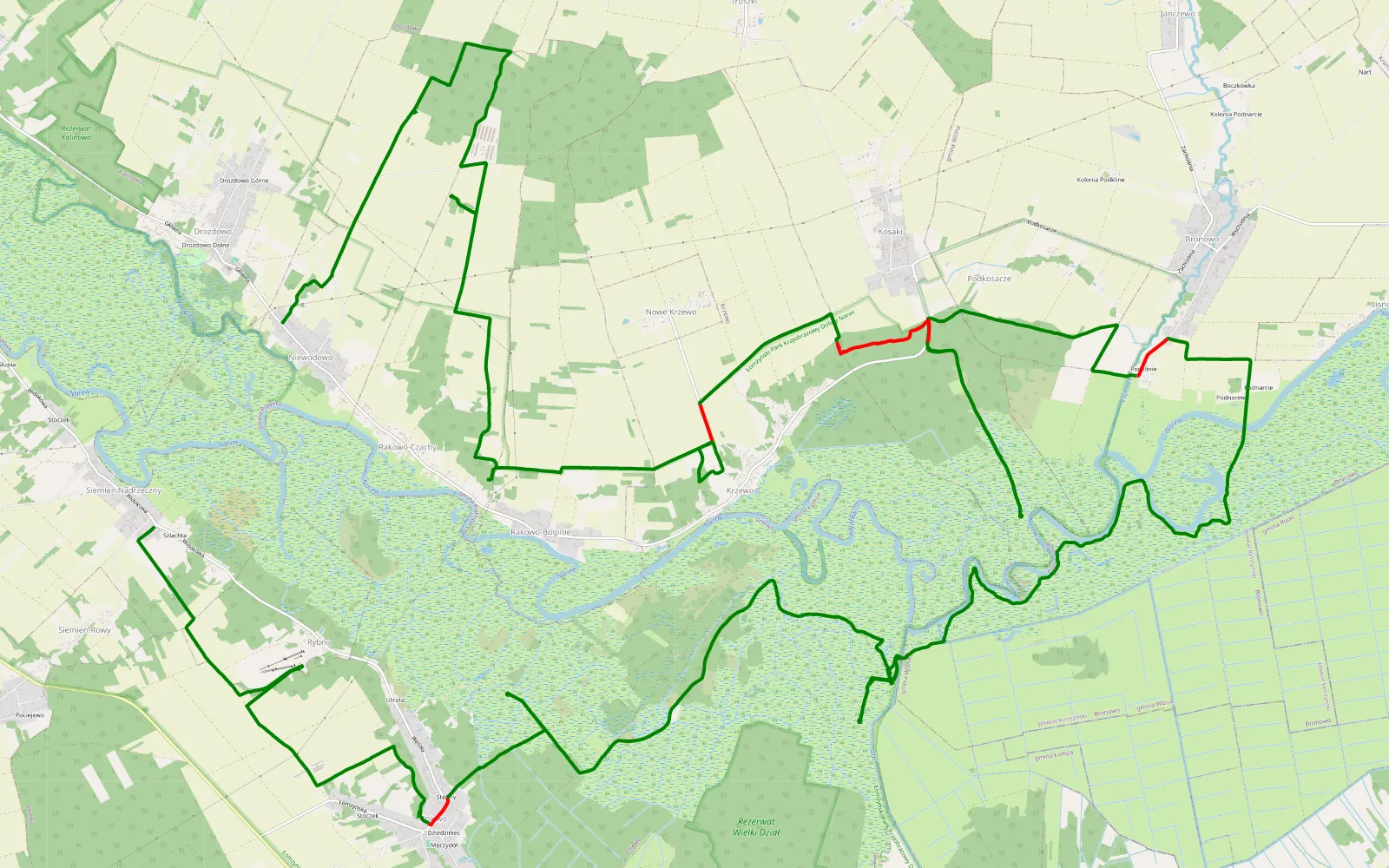 Map of Siemień Nadrzeczny - Niewodowo — 47.4 km offroad trail, Łomża County