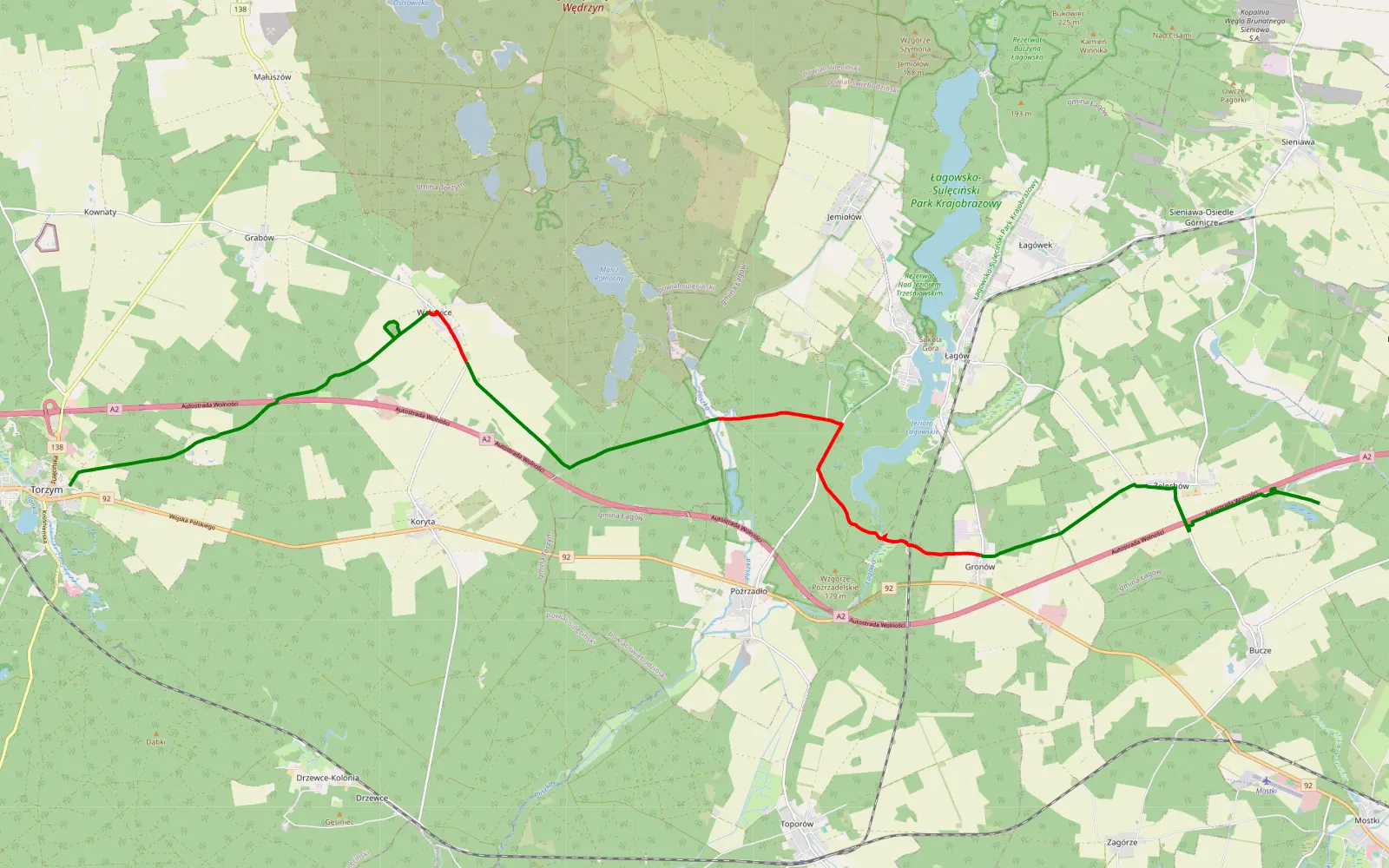 Map of Kurzawka - Torzym - 22 km offroad trail, Sulęcin County