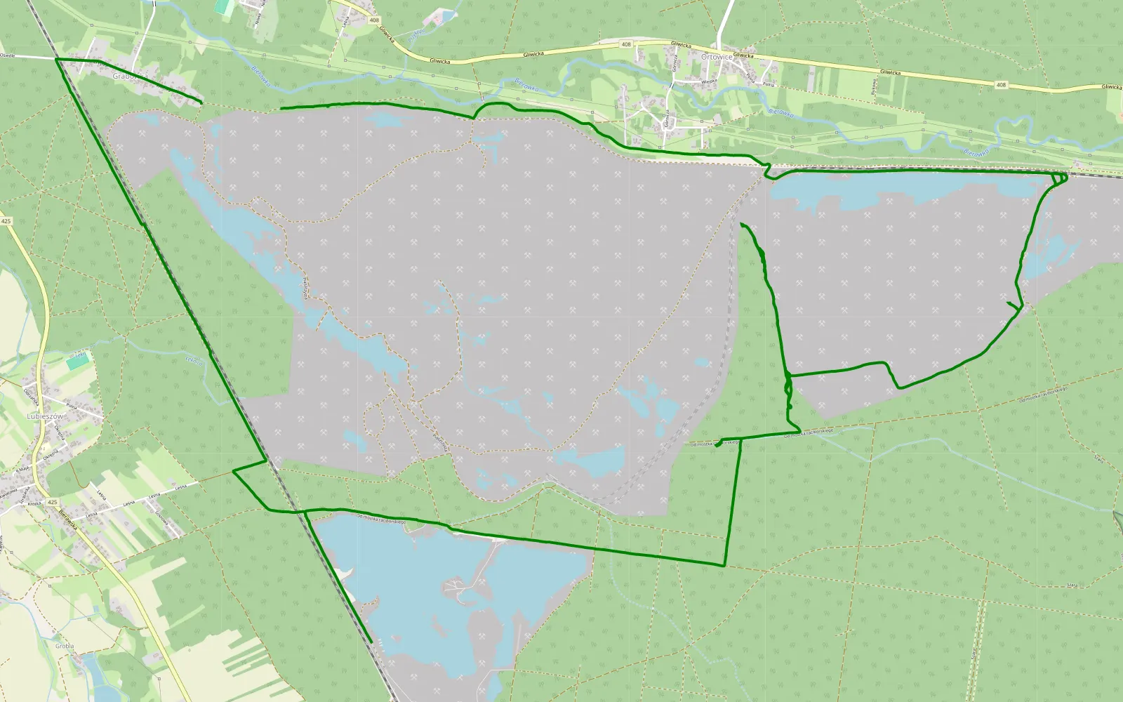 Mapa trasy Grabówka kotlarnia żwirownia objazdówka - 19.2 km trasy offroad, Powiat Kędzierzyńsko-kozielski