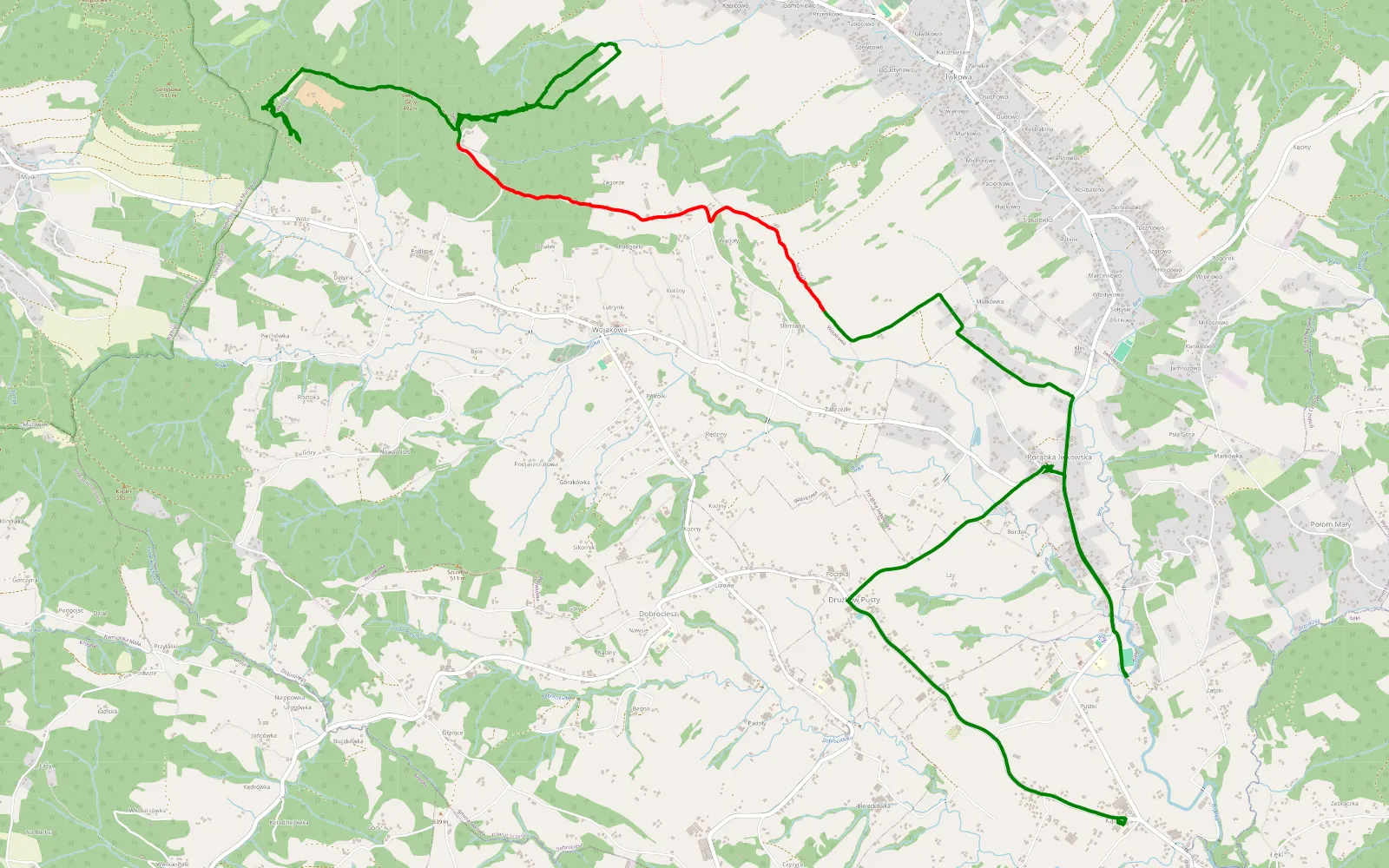 Mapa trasy Kucek - Kąty - 8.8 km trasy offroad, Powiat Brzeski