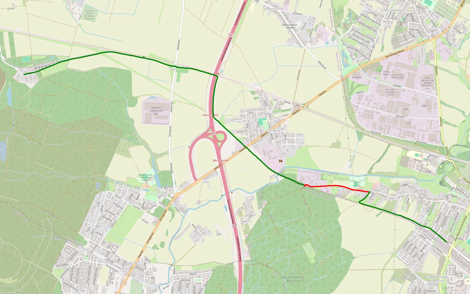 Map of Mikulczyce - Przezchlebie - 7.1 km offroad trail, Tarnowskie Góry County