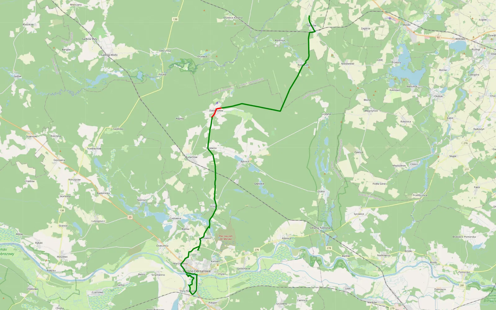 Mapa trasy Toporów - Marcinowice - 21 km trasy offroad, Powiat Krośnieński