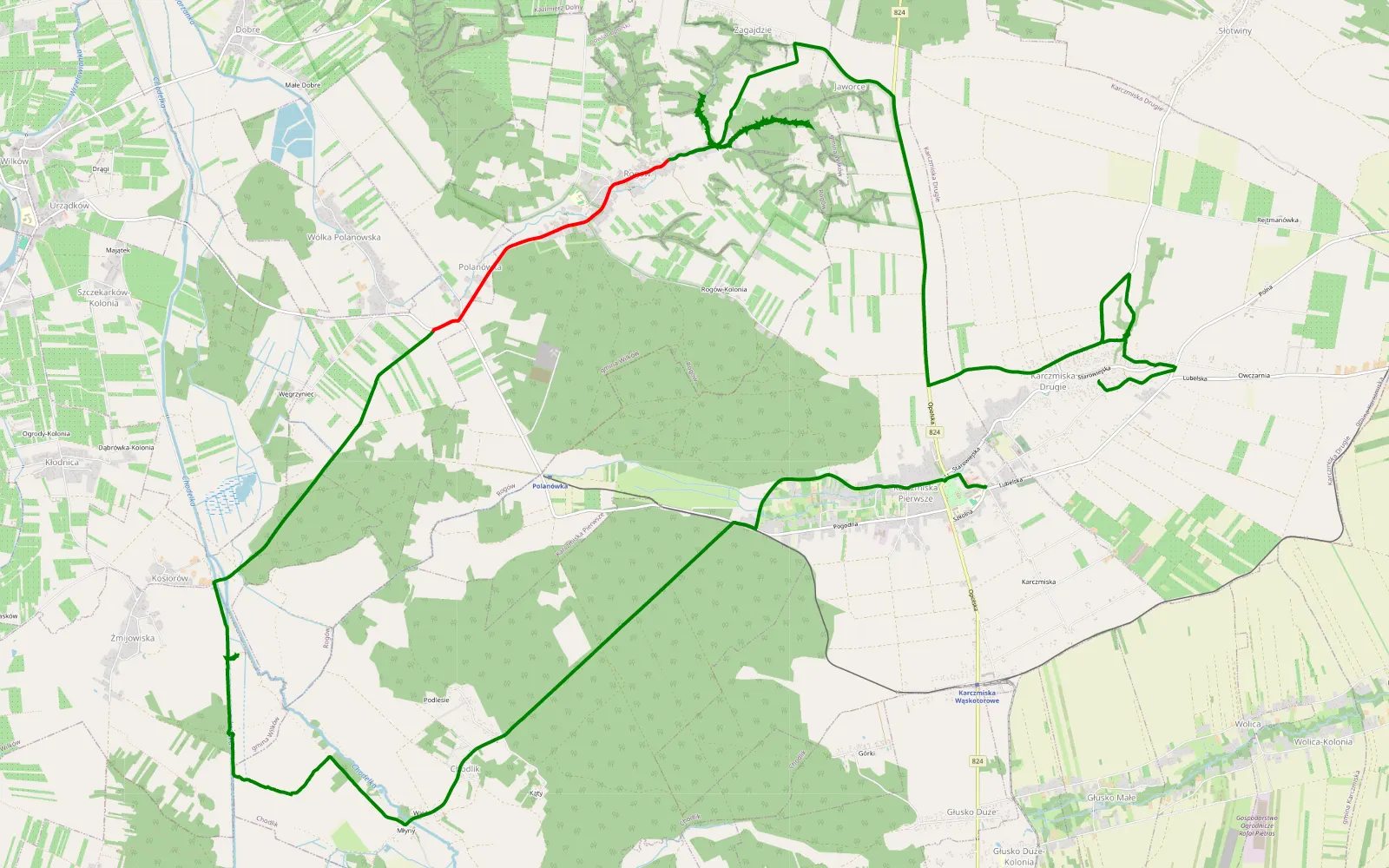 Map of Rogów - 16.1 km offroad trail, Opole Lubelskie County