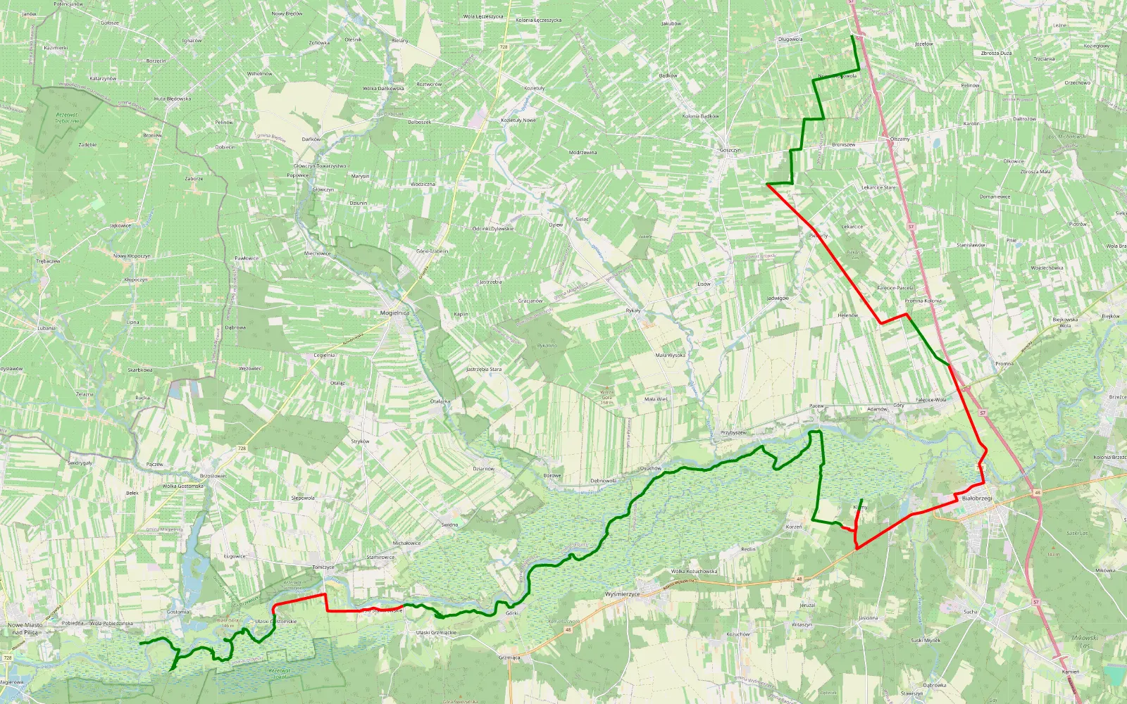 Map of Kolonia Długowola - Gostomia - 52 km offroad trail, Białobrzegi County