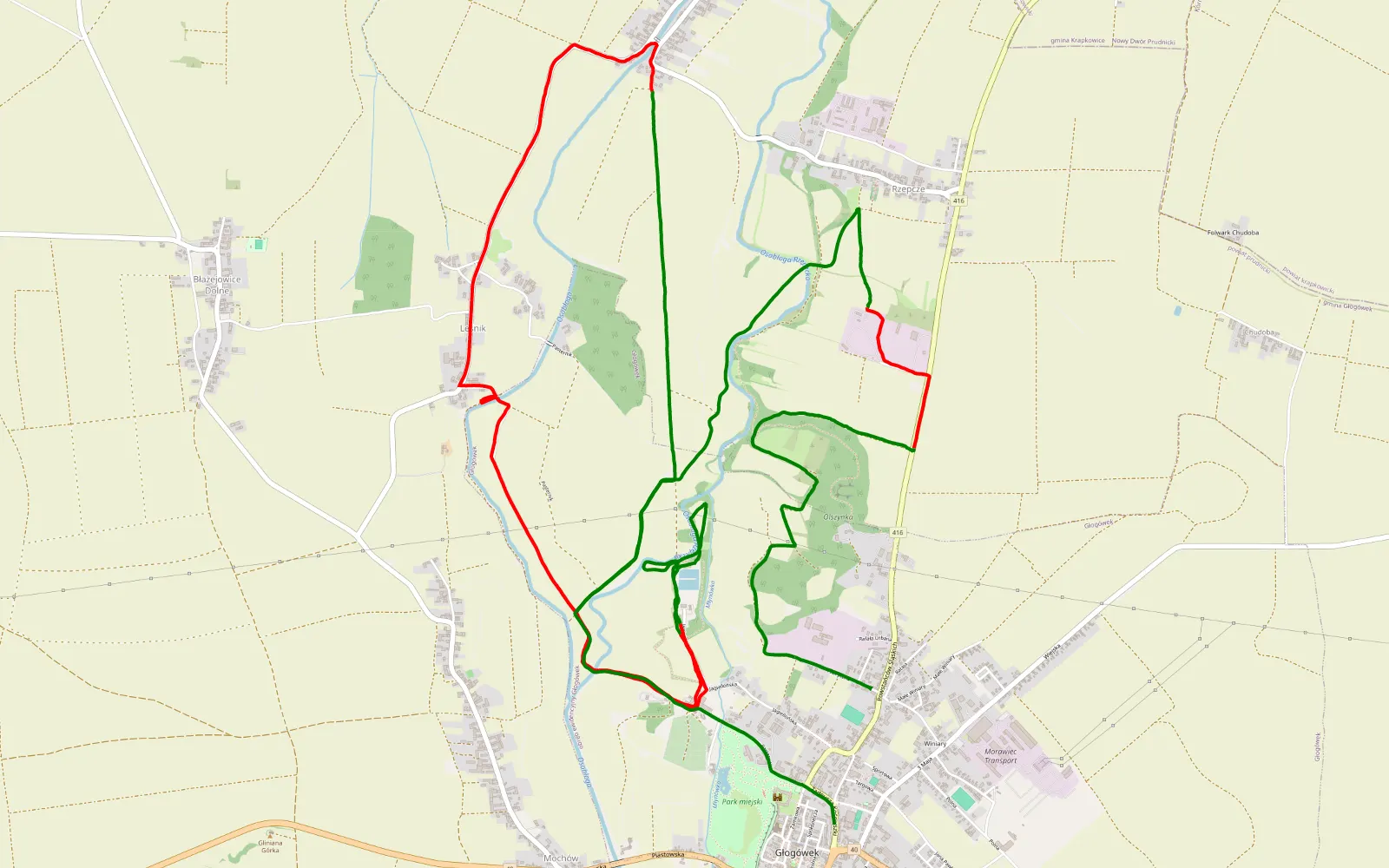 Mapa trasy Głogówek - 17.8 km trasy offroad, Powiat Prudnicki