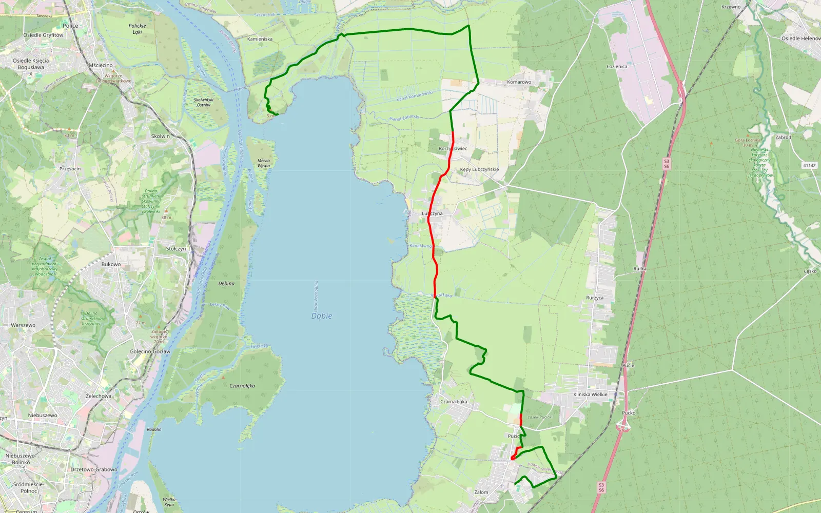 Mapa trasy Załom - Inoujście (Trasa na Betonowiec) - 25.4 km trasy offroad, Powiat Goleniowski