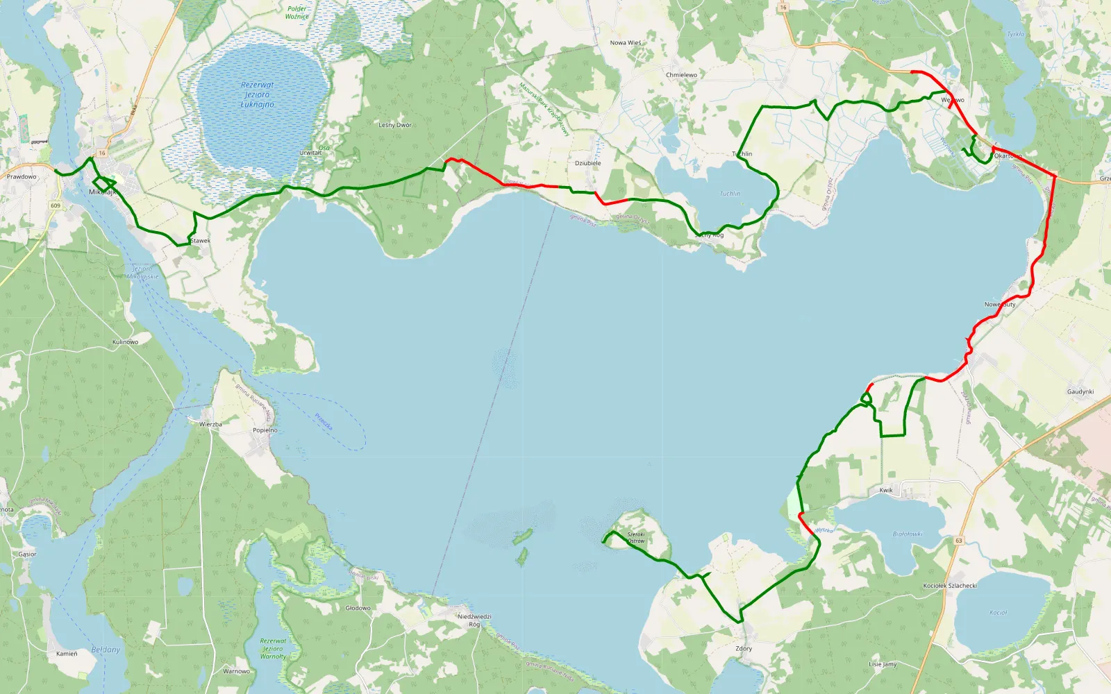 Mapa trasy Zagon - Mikołajki - 48.1 km trasy offroad, Powiat Piski