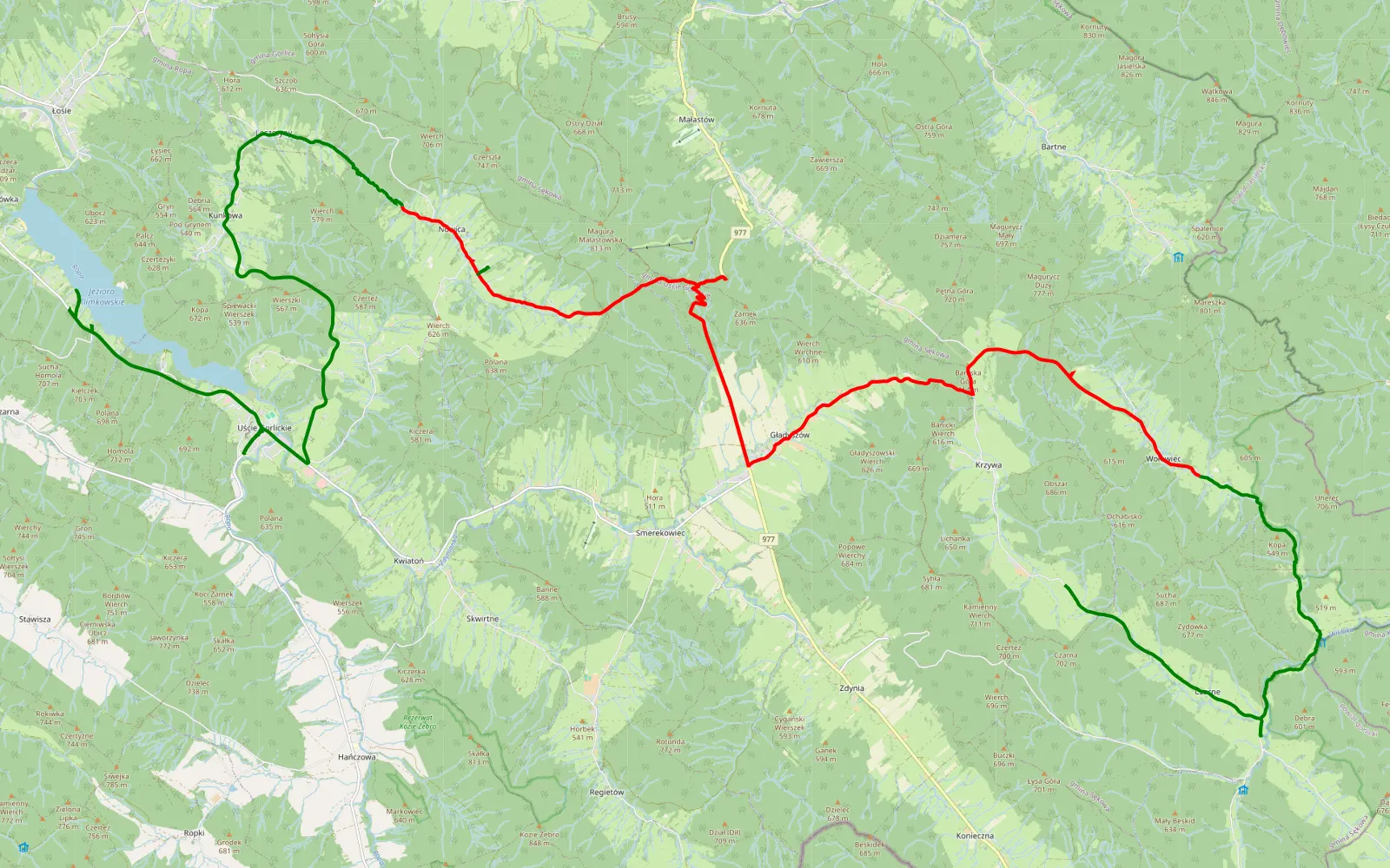 Map of Jasionka - Klimkówka - 35 km offroad trail, Gorlice County