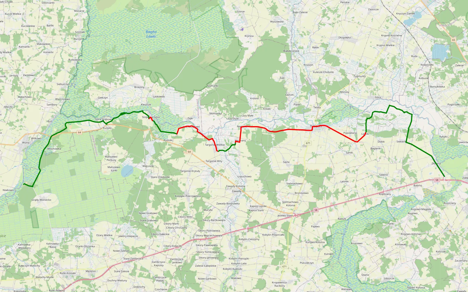 Mapa trasy Złotoria - Osada Wydmowa - 44.6 km trasy offroad, Powiat Białostocki