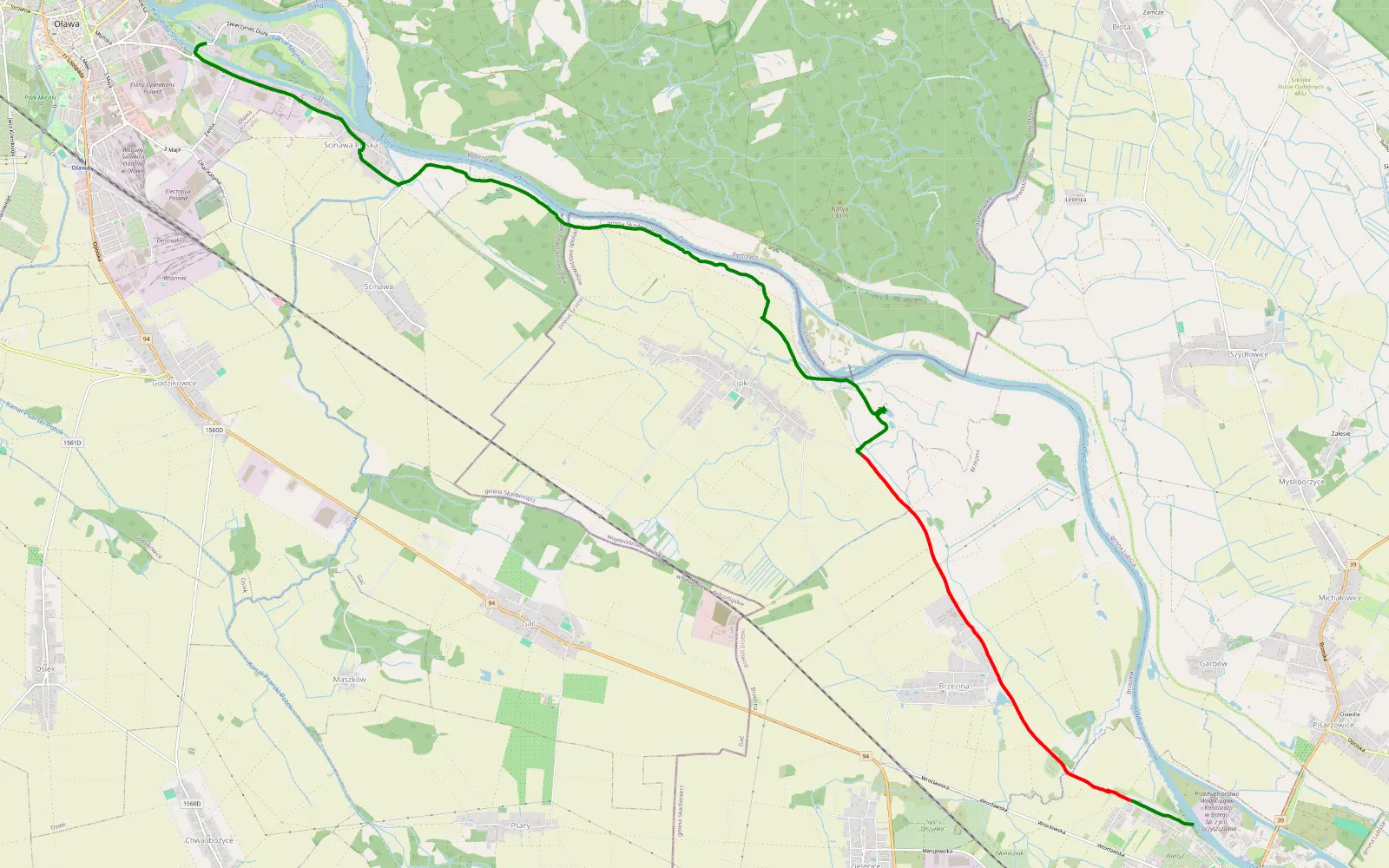 Map of Nowa Brzezina - Zwierzetnik - 12.5 km offroad trail, Brzeg County