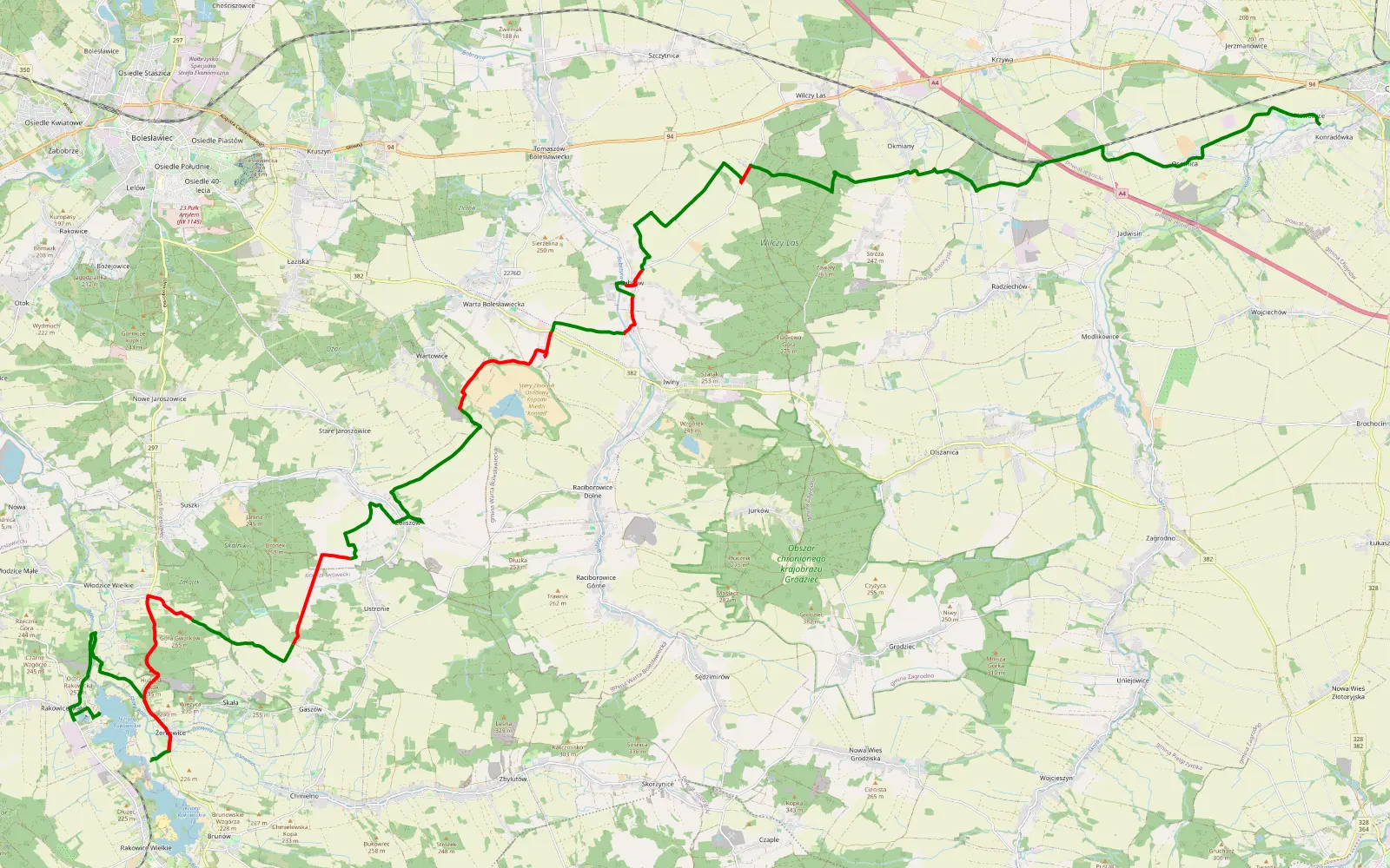 Map of Konradówka - Rakowice Małe - 41.3 km offroad trail, Bolesławiec County