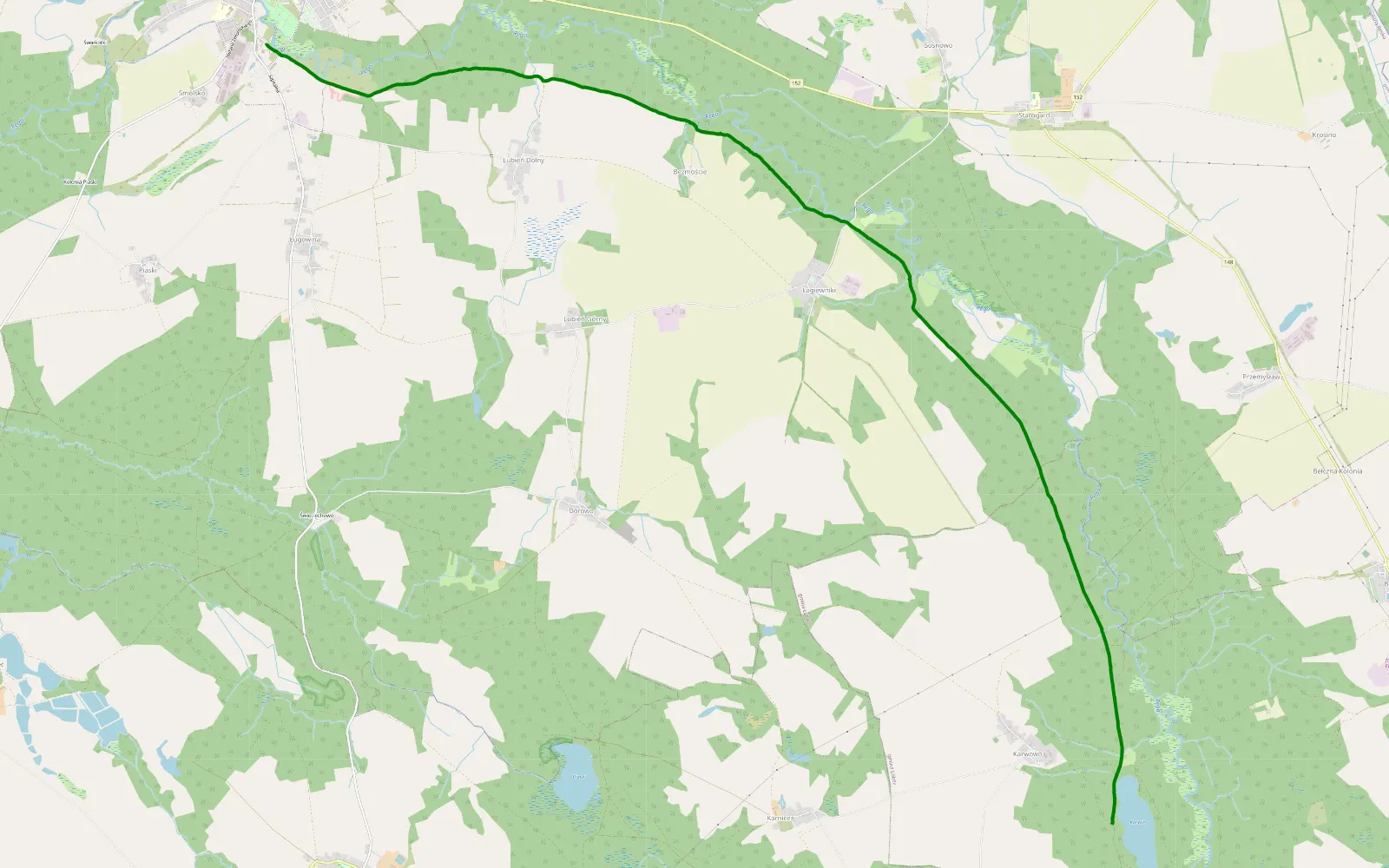Map of J. Karwowo - Resko - 14.6 km offroad trail, Łobez County