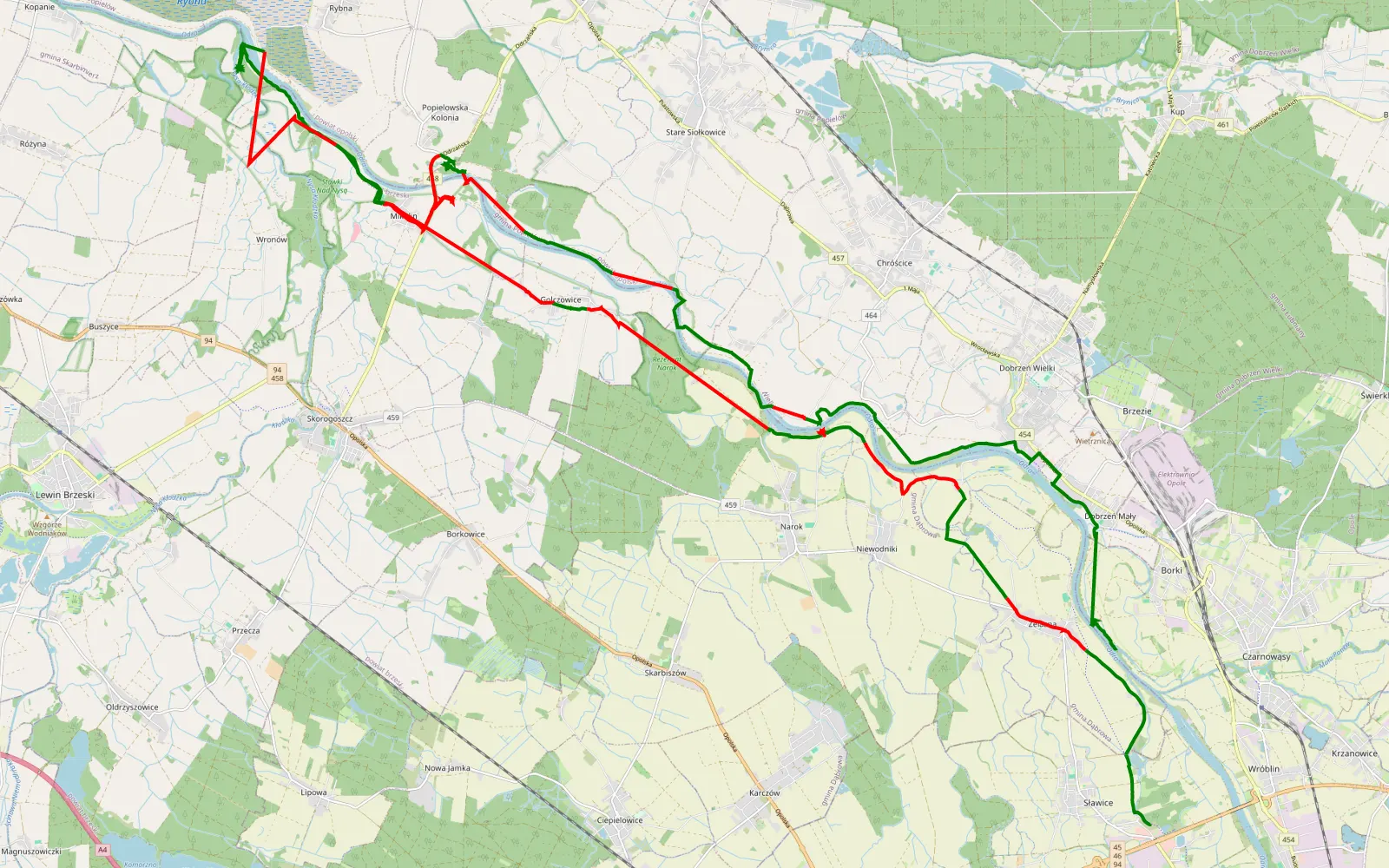 Mapa trasy Żelazna - Sławice - 47.2 km trasy offroad, Powiat Opolski