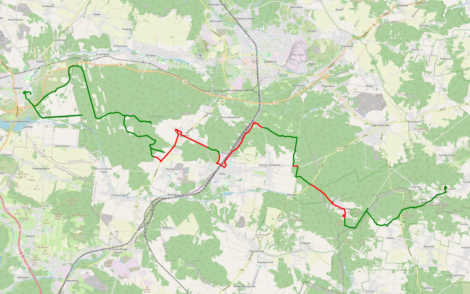 Mapa trasy Jura - 41.6 km trasy offroad, Powiat Zawierciański