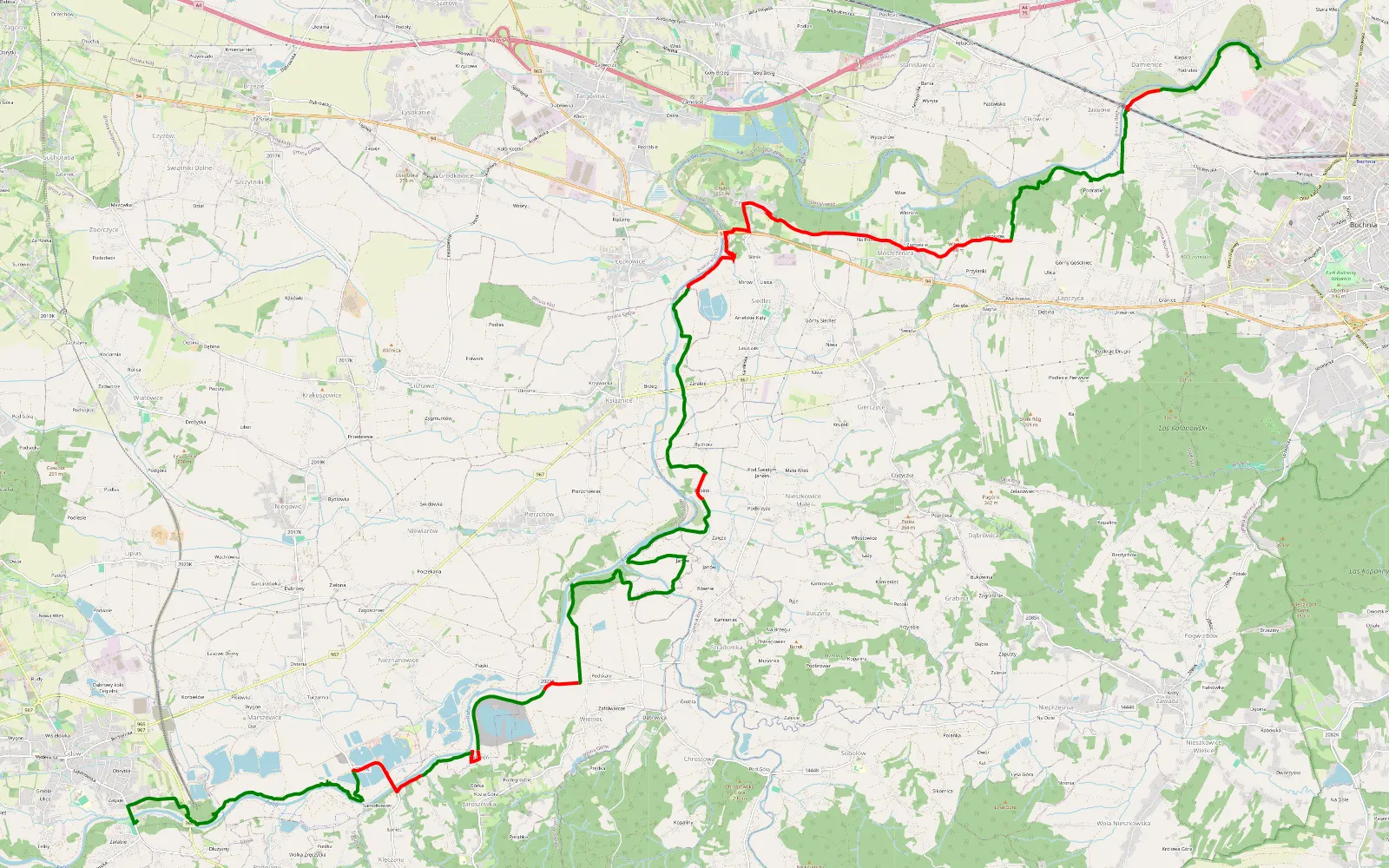 Mapa trasy Zakopane river run - 28.8 km trasy offroad, Powiat Wielicki