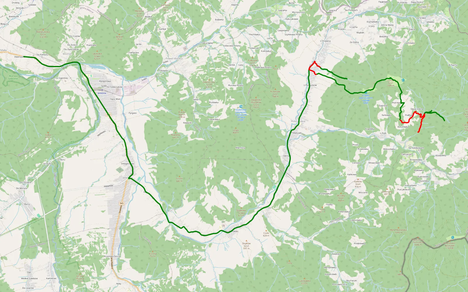 Mapa trasy Koszarawa - 11.1 km trasy offroad, Powiat Żywiecki