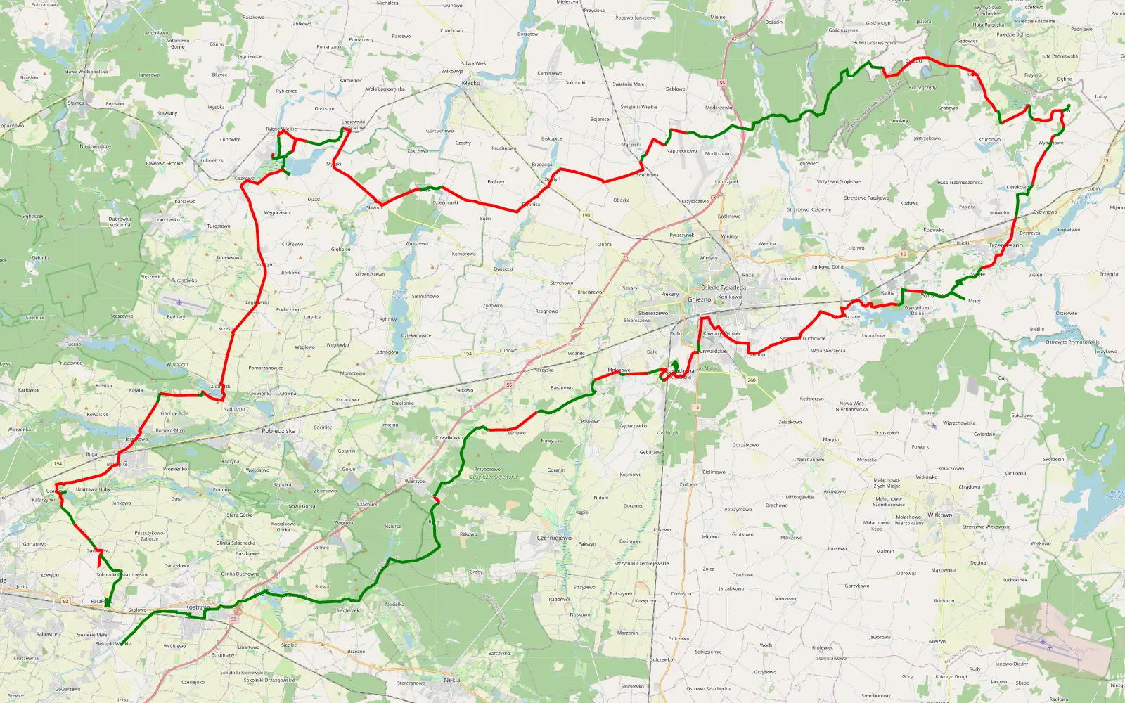 Map of Gniezno Parowozownia plus dwa punkty widokowew - 159.8 km offroad trail, Gniezno County