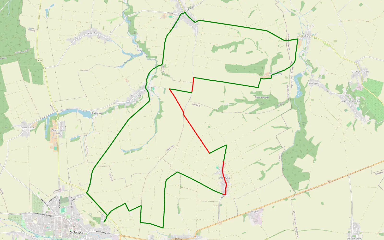Map of Głubczyce - 14.8 km offroad trail, Głubczyce County