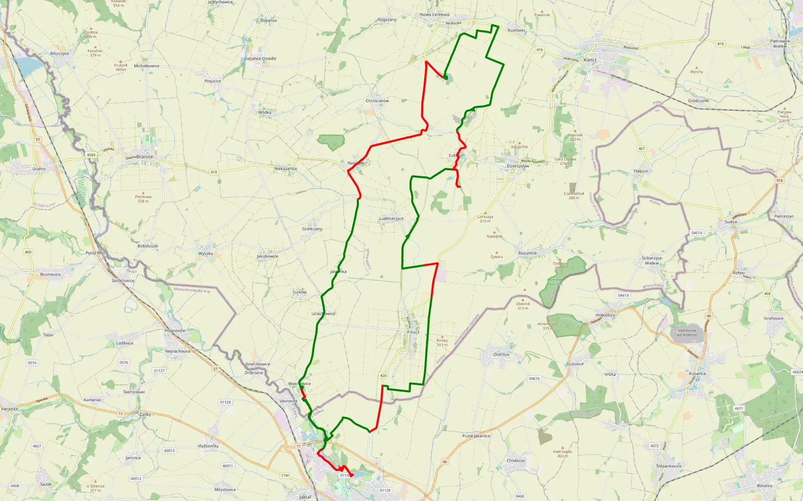 Mapa trasy Wiechowice - 50.1 km trasy offroad, Powiat Głubczycki
