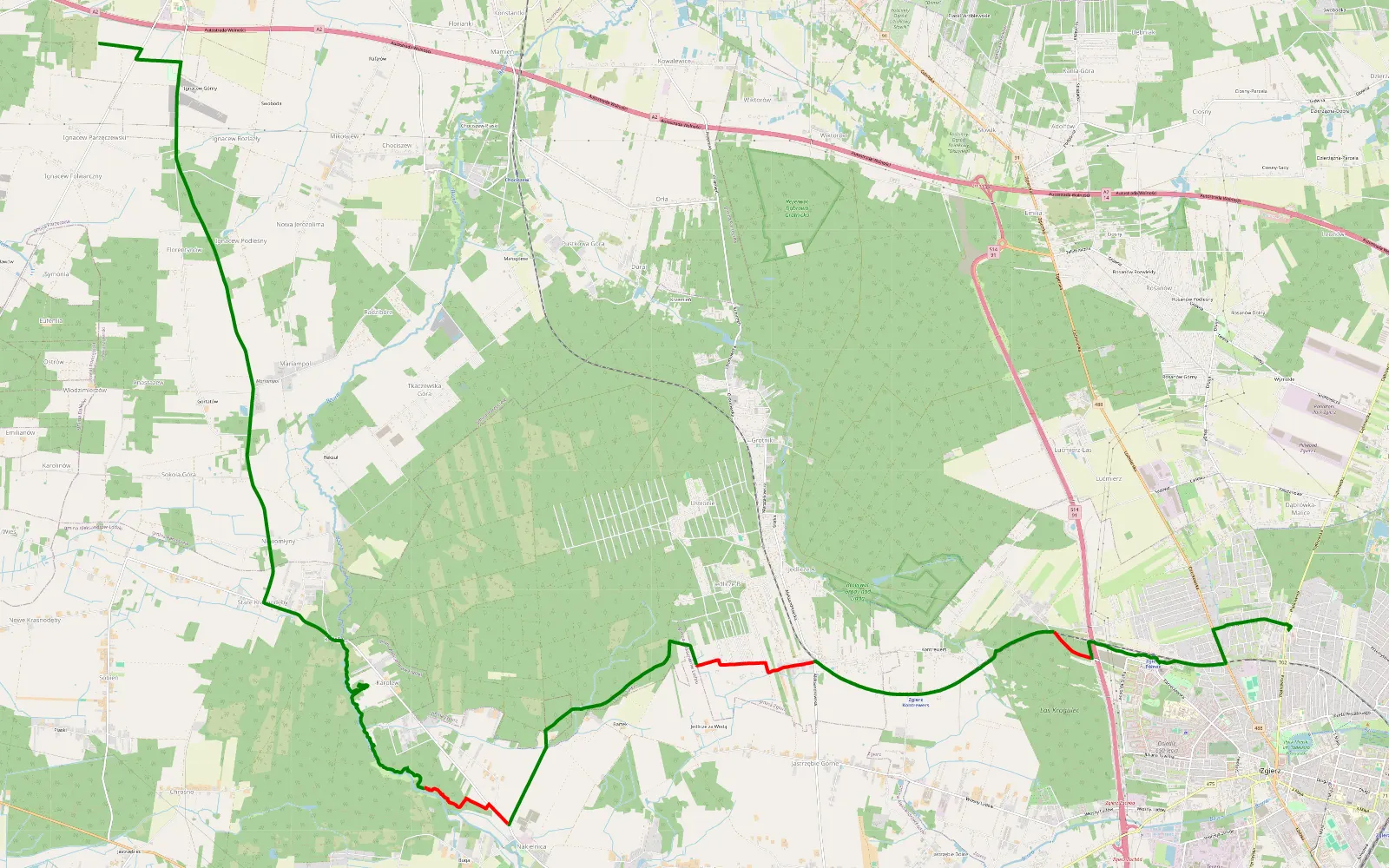 Map of Rudunki - Ignacew Parzęczewski - 16.5 km offroad trail, Zgierz County