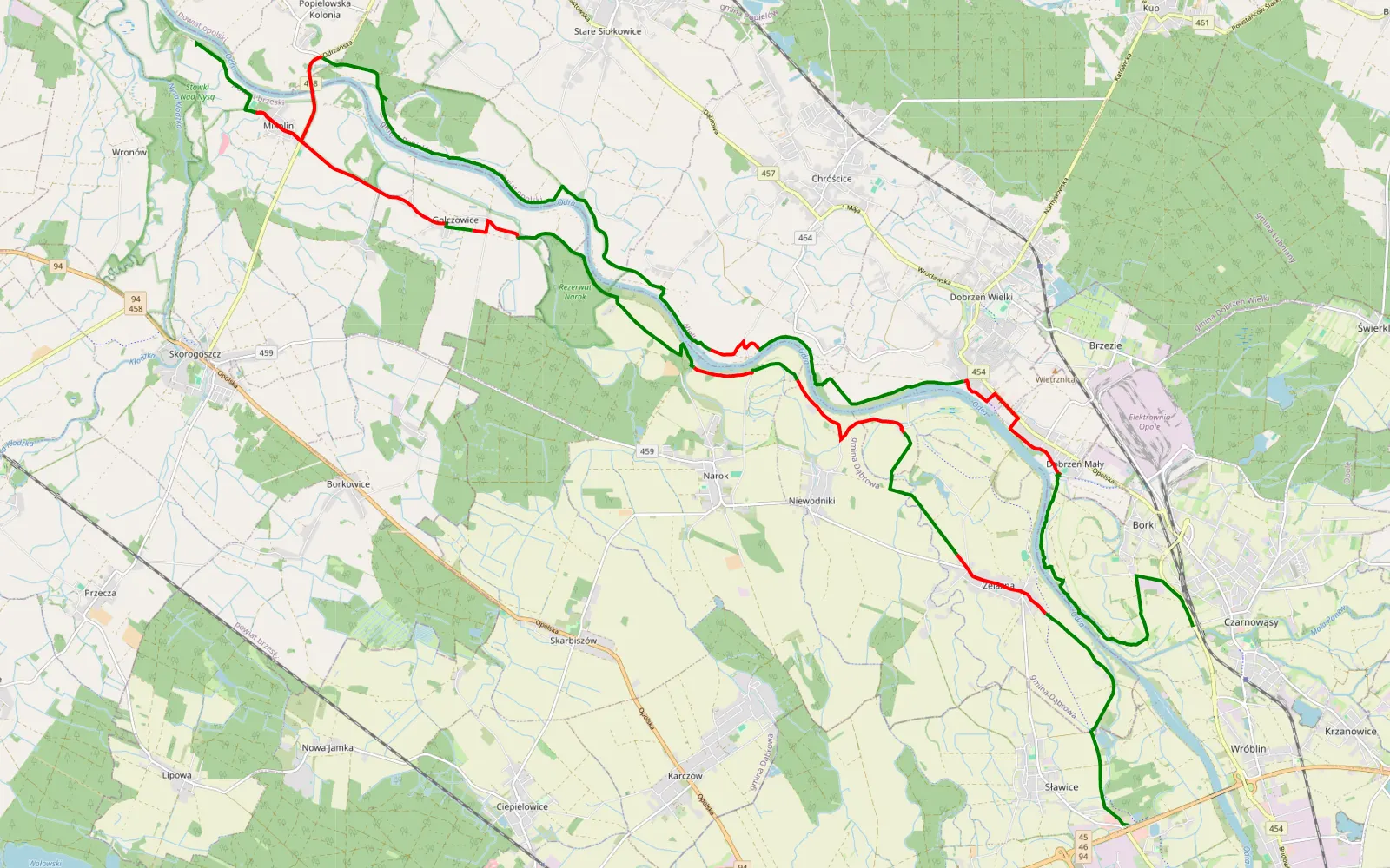 Map of Sławice - Czarnowąsy fast - 45.2 km offroad trail, Opole County