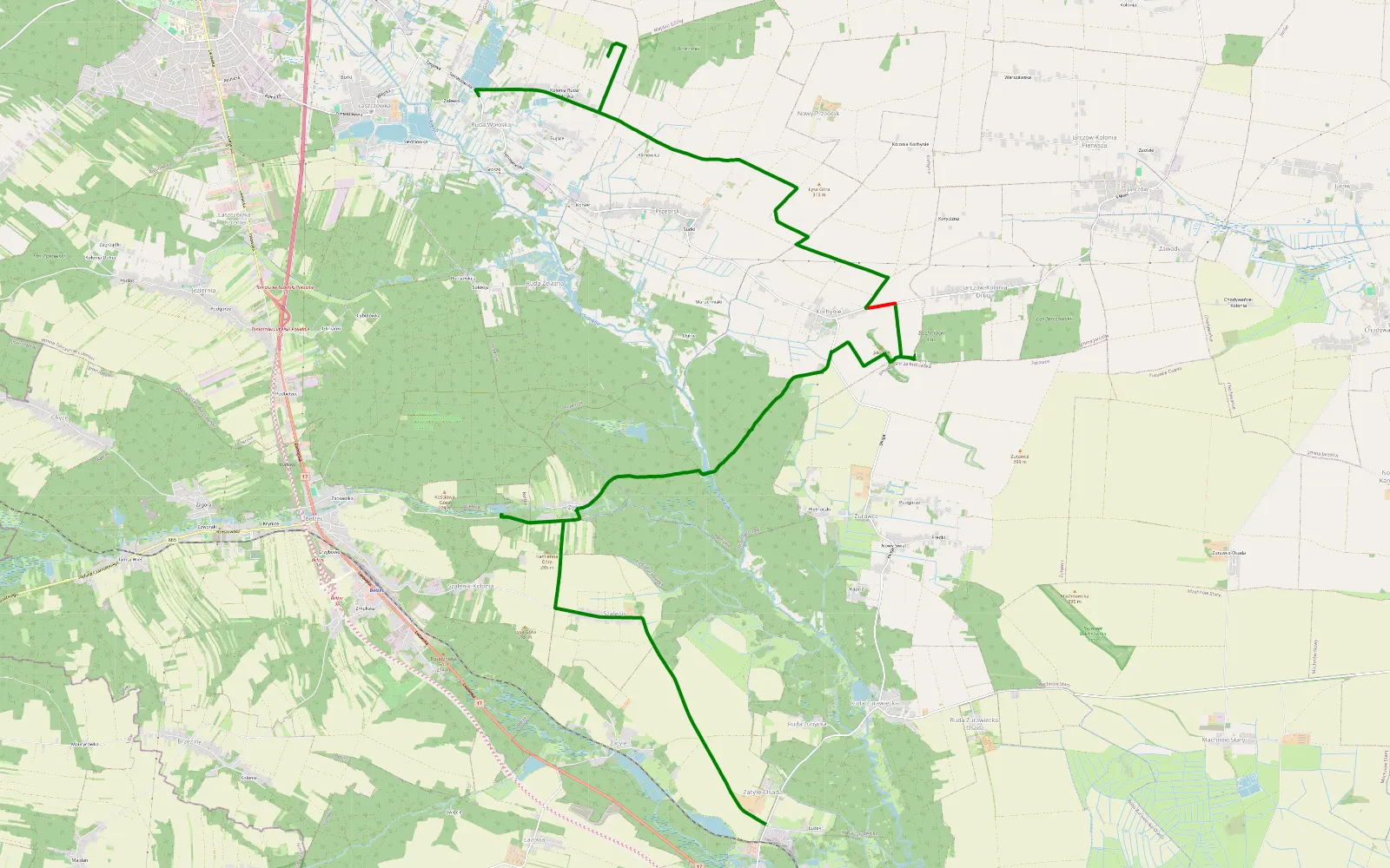 Map of Ruda Wołowska - Lubycza Królewska - 15.6 km offroad trail, Tomaszów Lubelski County