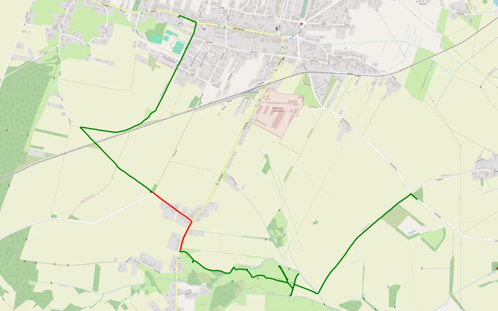 Mapa trasy Pucnik - Komprachcice - 6 km trasy offroad, Powiat Opolski