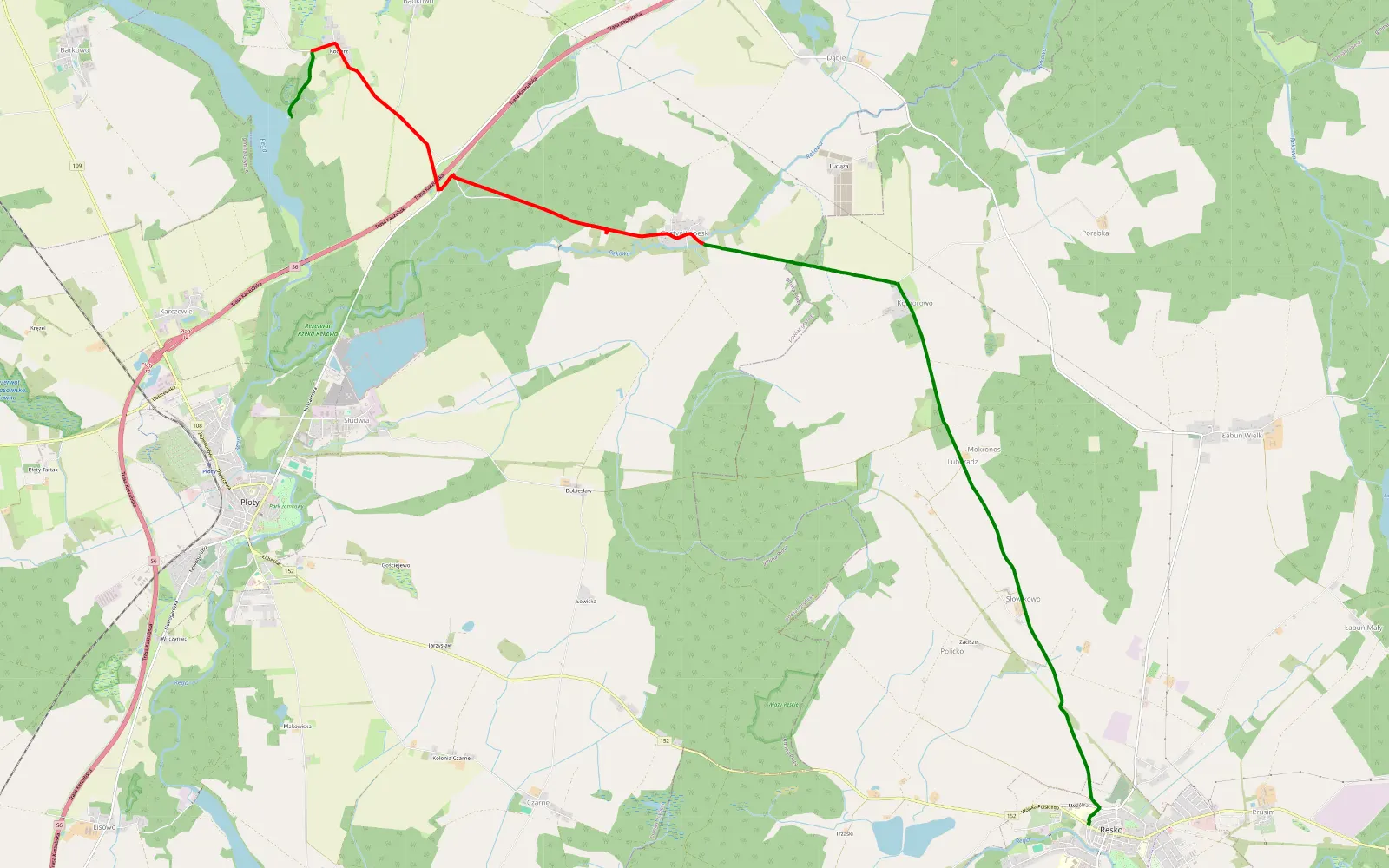 Map of Resko - plaża Kocierz - 8.5 km offroad trail, Gryfice County
