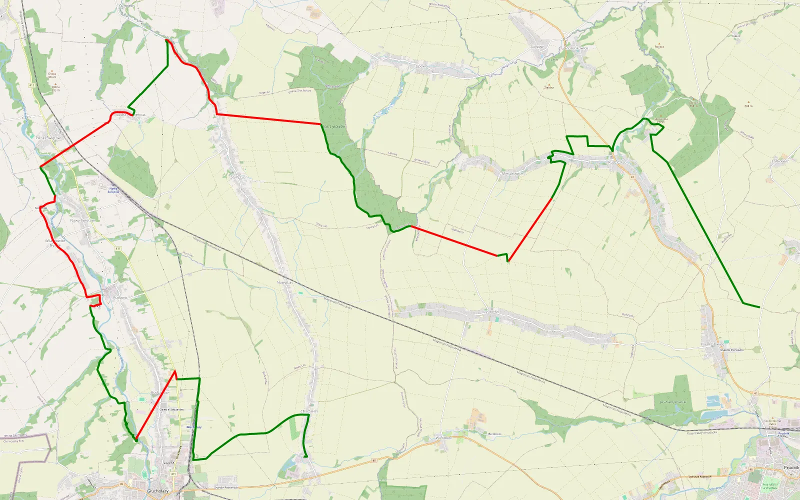 Map of Prudnik ogff - 36.9 km offroad trail, Nysa County