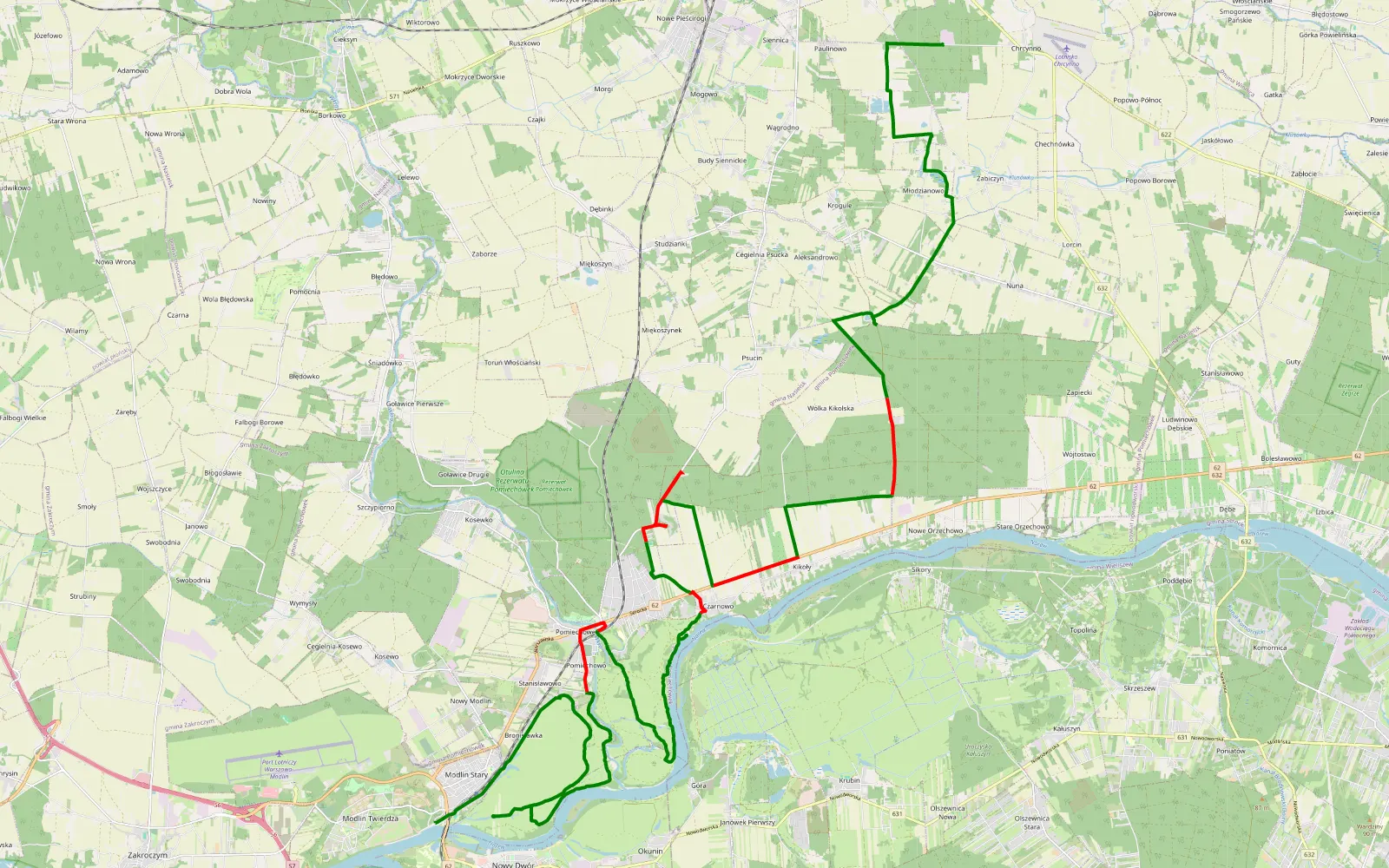 Map of Twierdza Modlin - Panzer Farm - 38.9 km offroad trail, Nowy Dwór Mazowiecki County