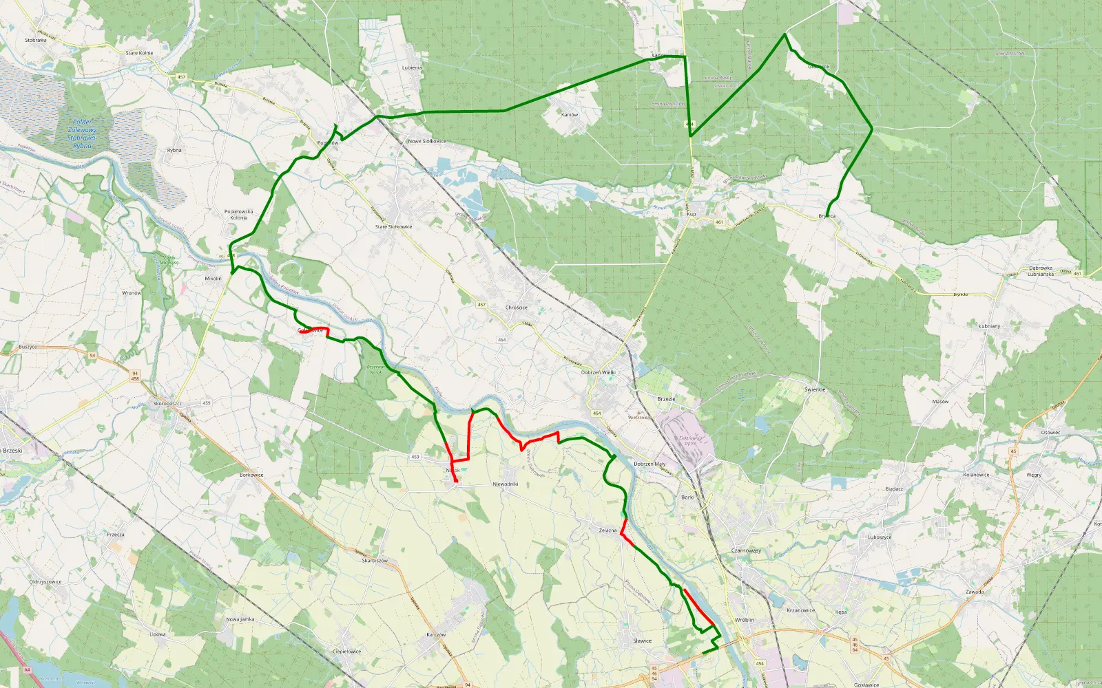Map of Wróblin - Brynica - 28.2 km offroad trail, Opole County