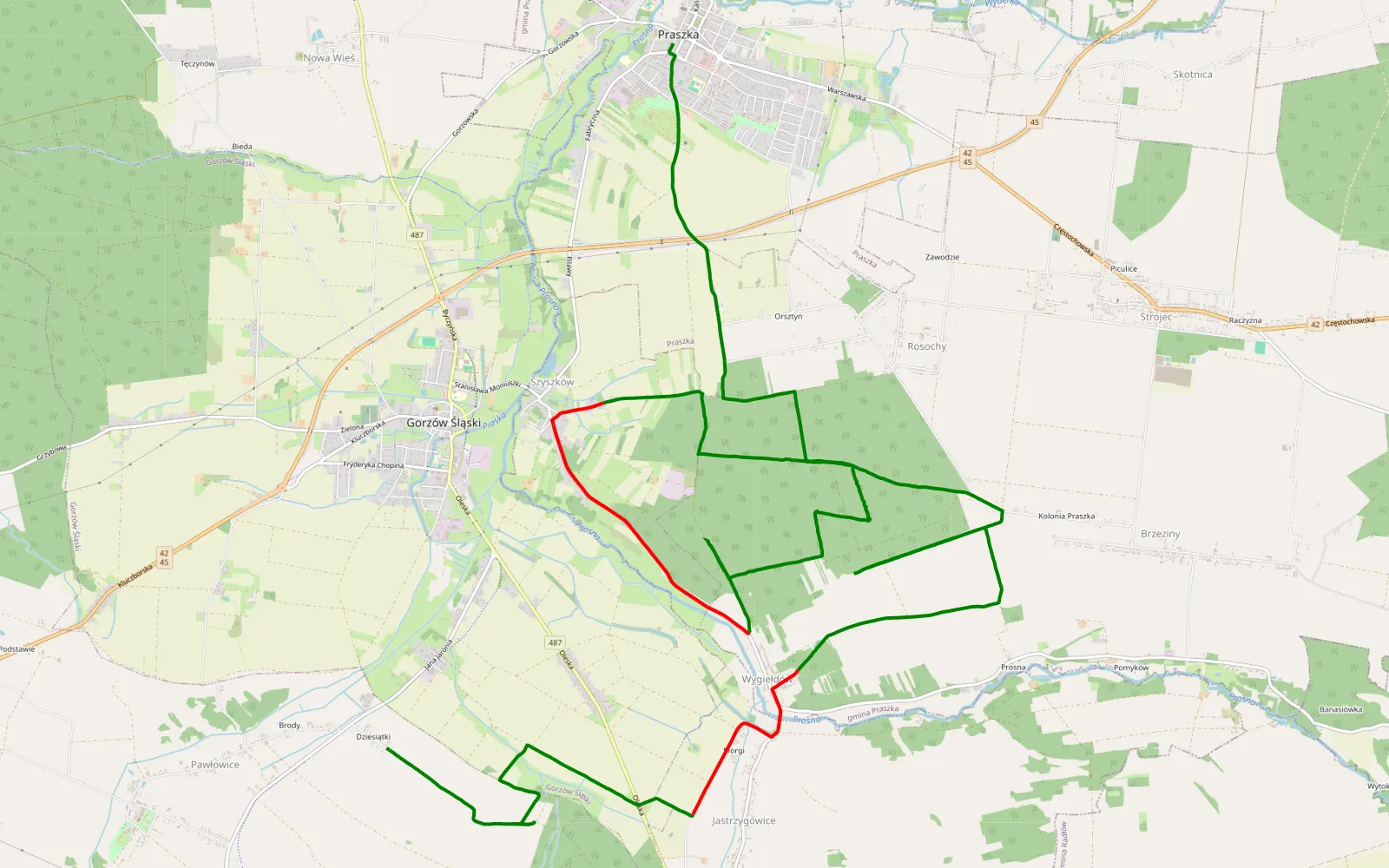 Map of Gorz - Praszka - 22 km offroad trail, Olesno County