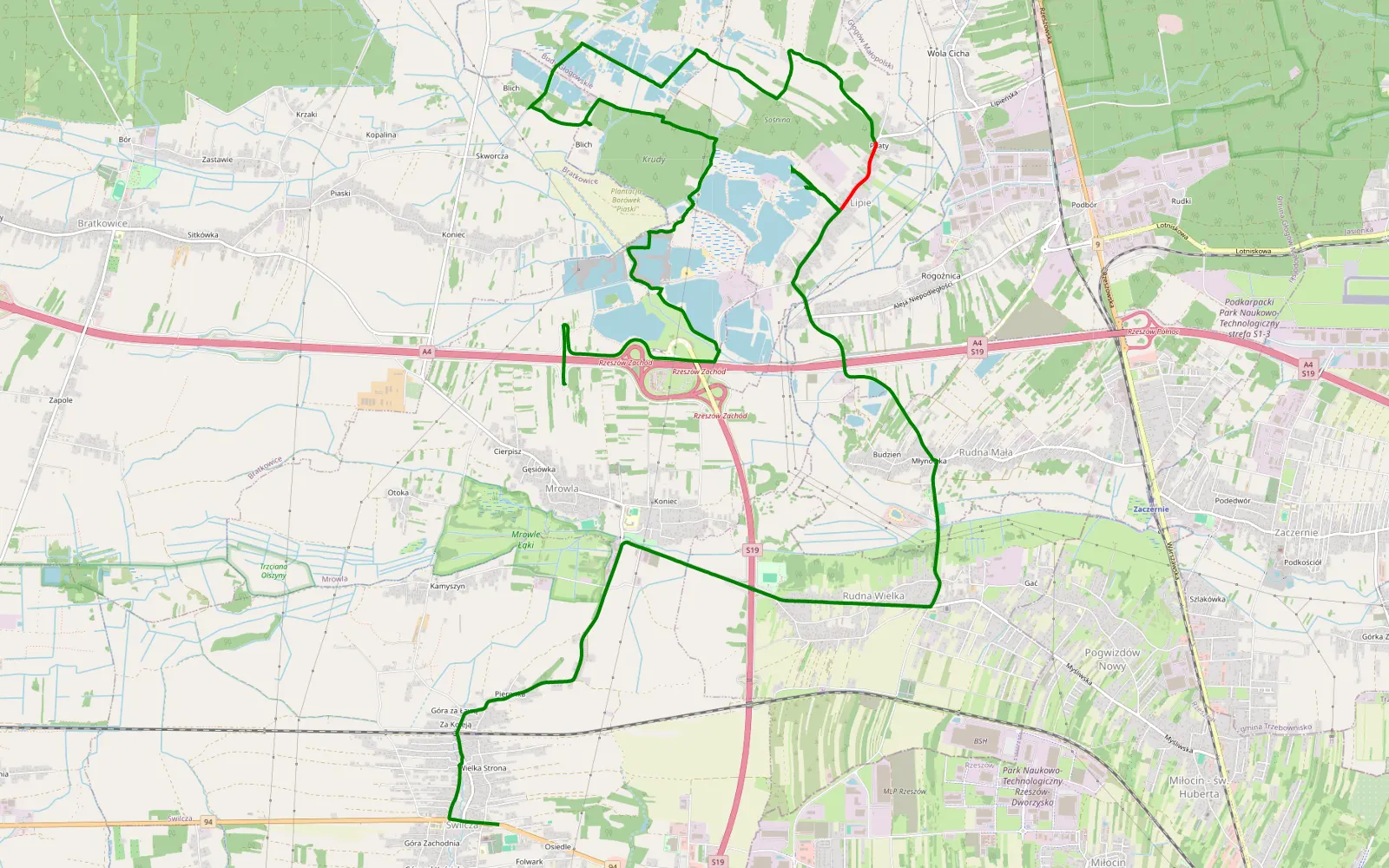 Mapa trasy Świlcza - Mrowla - 10.6 km trasy offroad, Powiat Rzeszowski