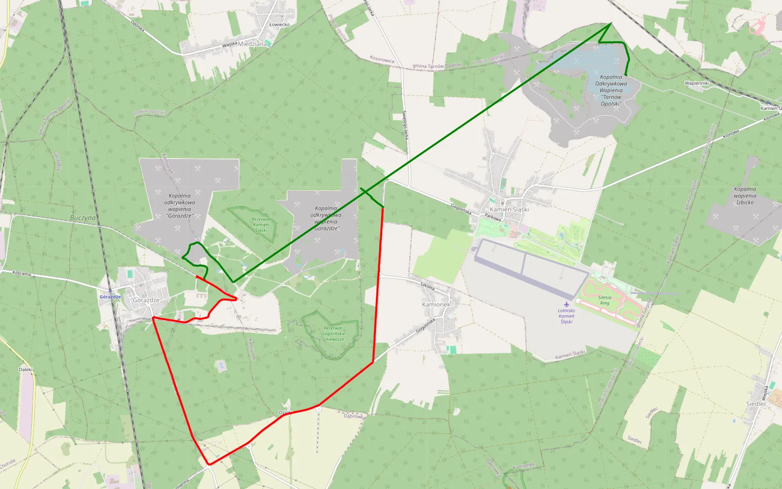 Mapa trasy Kamionek - Kamień Śląski - 10.5 km trasy offroad, Powiat Krapkowicki