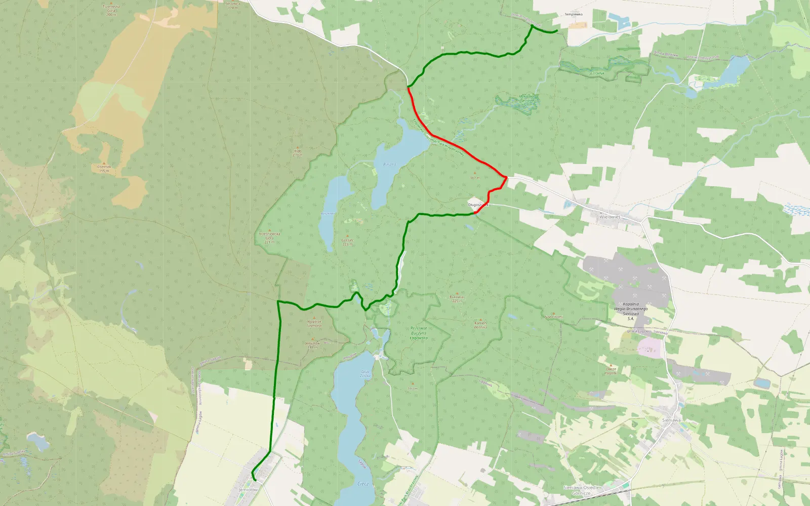 Mapa trasy Bechy - Jemiołów - 13.2 km trasy offroad, Powiat Sulęciński