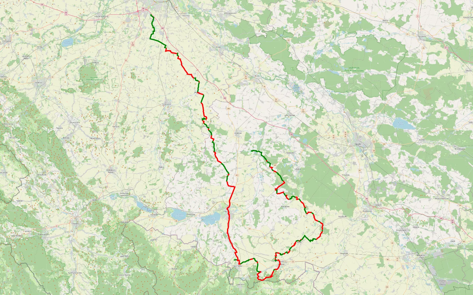 Mapa trasy Kopice - Ślęza - 200.2 km trasy offroad, Powiat Nyski