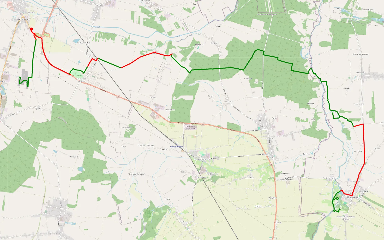 Map of Borówno - Bolesławiec - 30.1 km offroad trail, Kępno County