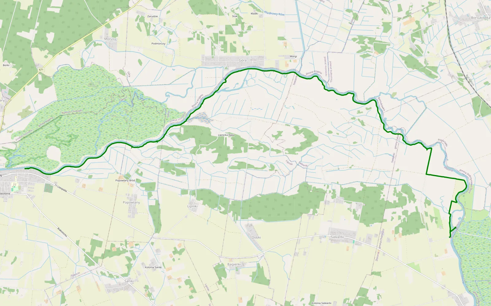 Mapa trasy Rybaki - Tykocin Great2OnTour - 15.2 km trasy offroad, Powiat Białostocki