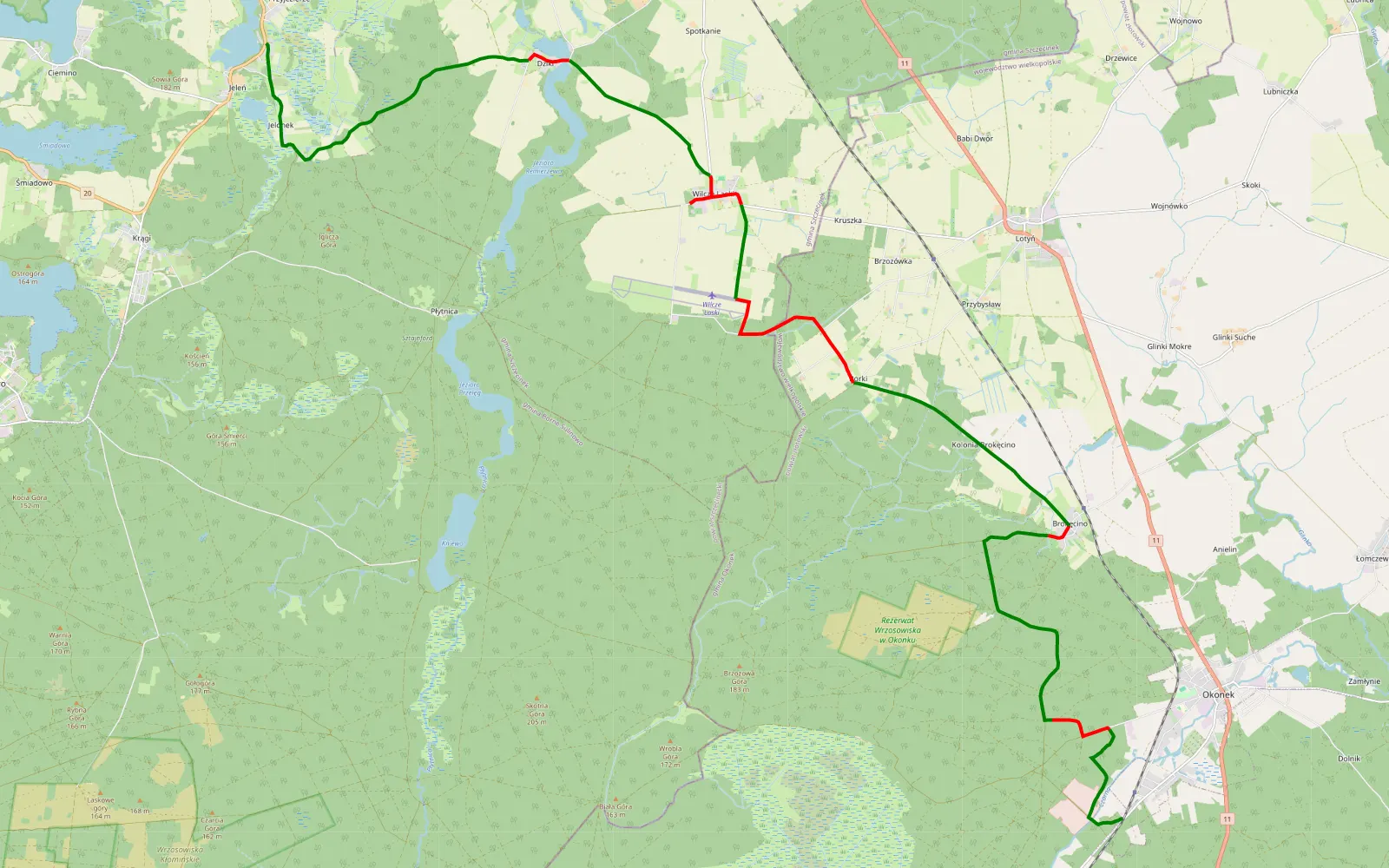 Map of Okonek - Jelonek - 28.6 km offroad trail, Złotów County