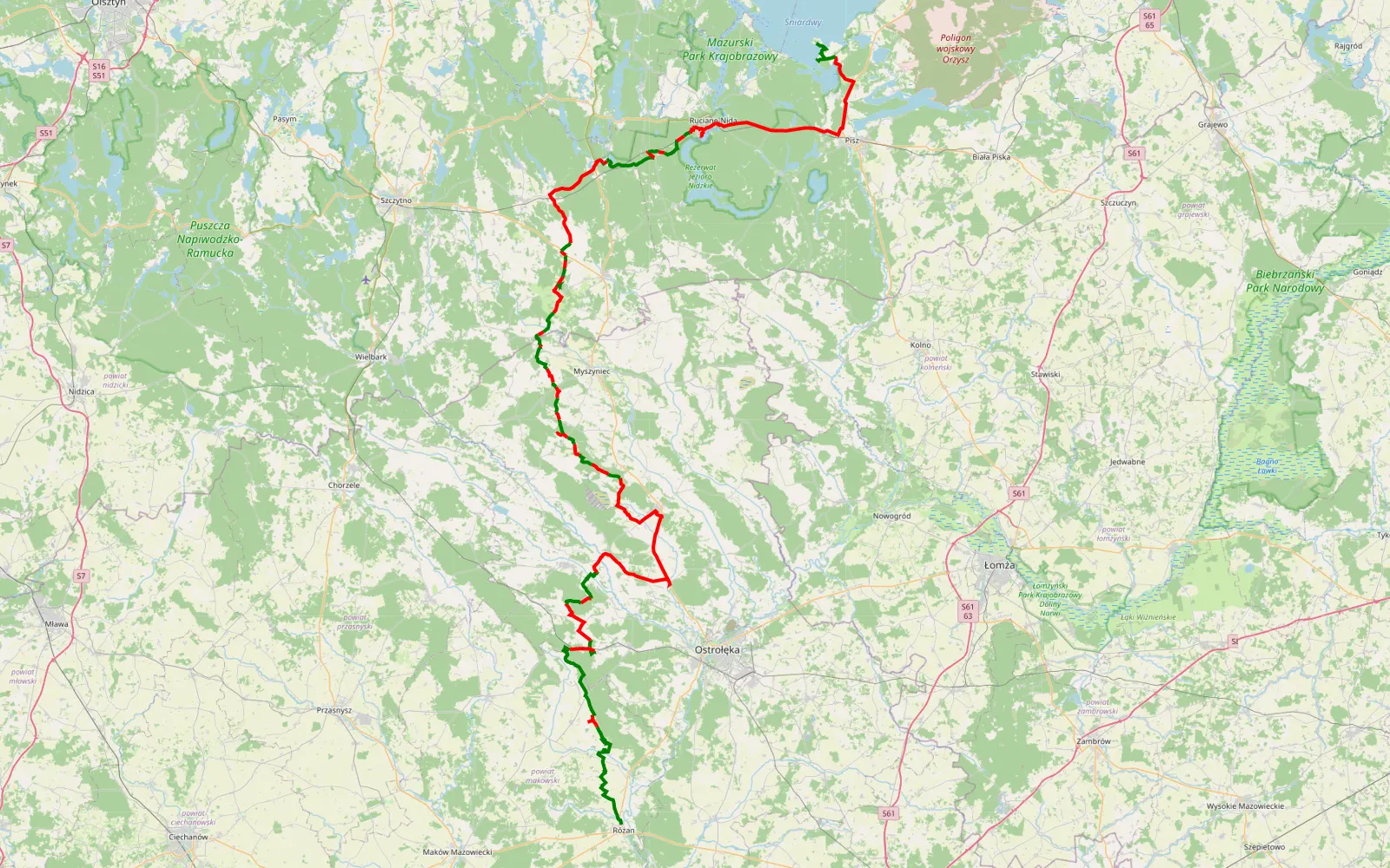 Map of Różan - Zdory - 185.7 km offroad trail, Ostrołęka County