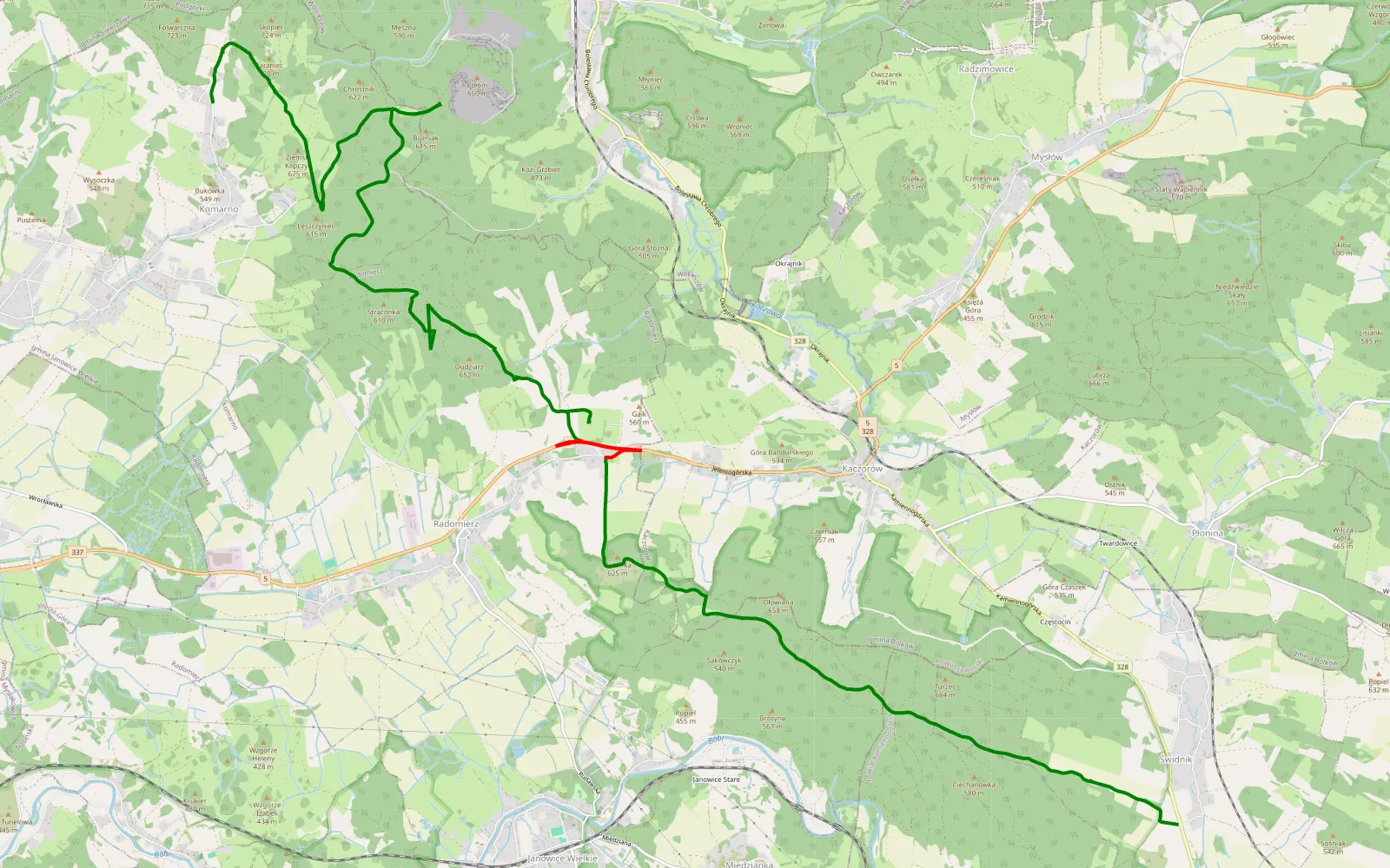 Map of Komarno - Świdnik - 18.4 km offroad trail, Karkonosze County