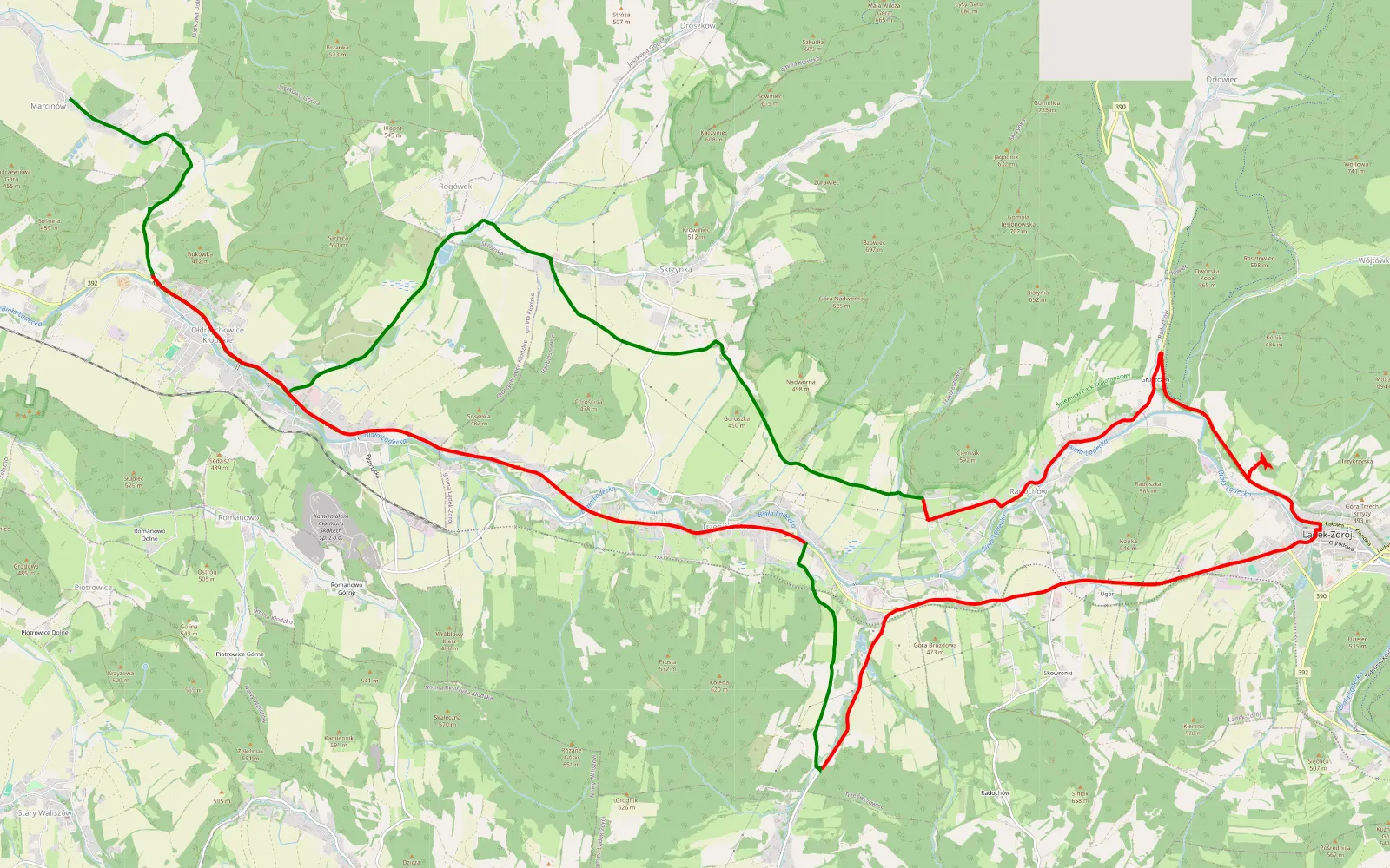 Mapa trasy Żelazno-Lądek Strzelnica- Żelazno - 30.8 km trasy offroad, Powiat Kłodzki