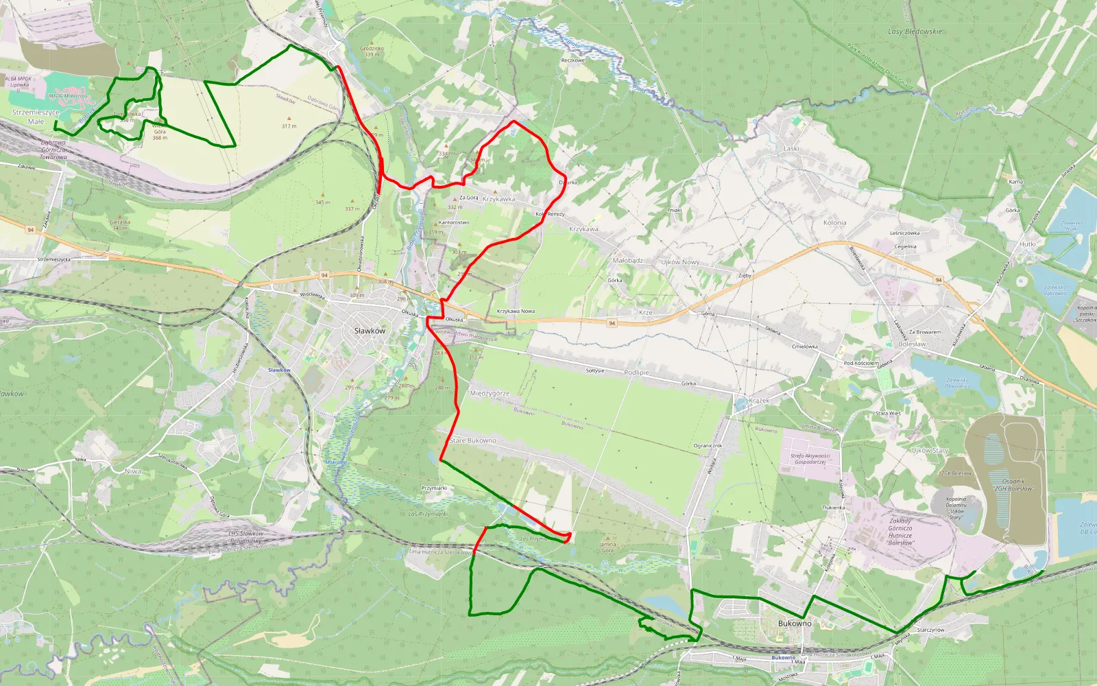 Map of Strzemieszyce Małe - Starczynów - 26.9 km offroad trail, Olkusz County