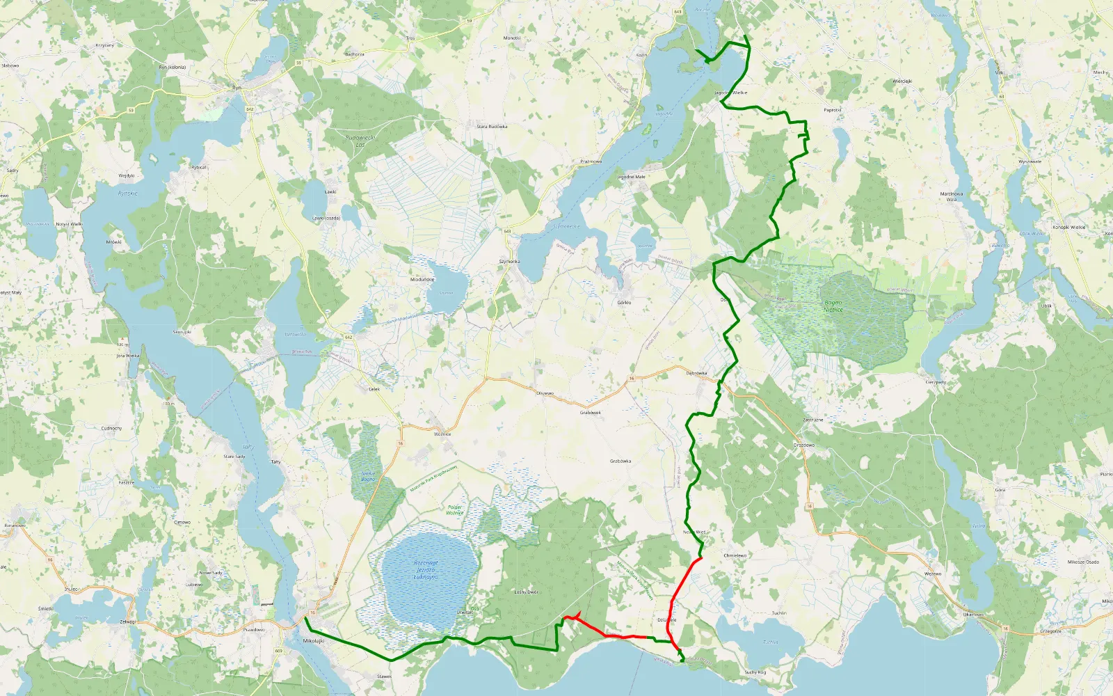 Map of Mikołajki - Giżycko/Kula - 35.5 km offroad trail, Pisz County